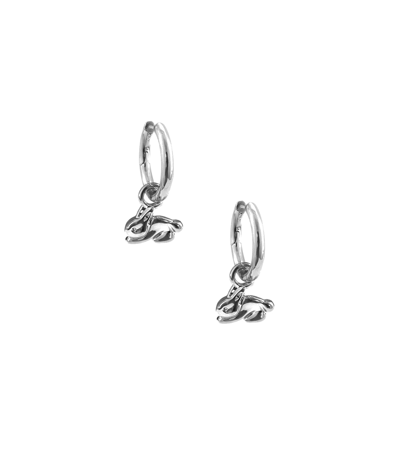 Bunny Charm Hoops Sterling Silver, Silver Plated