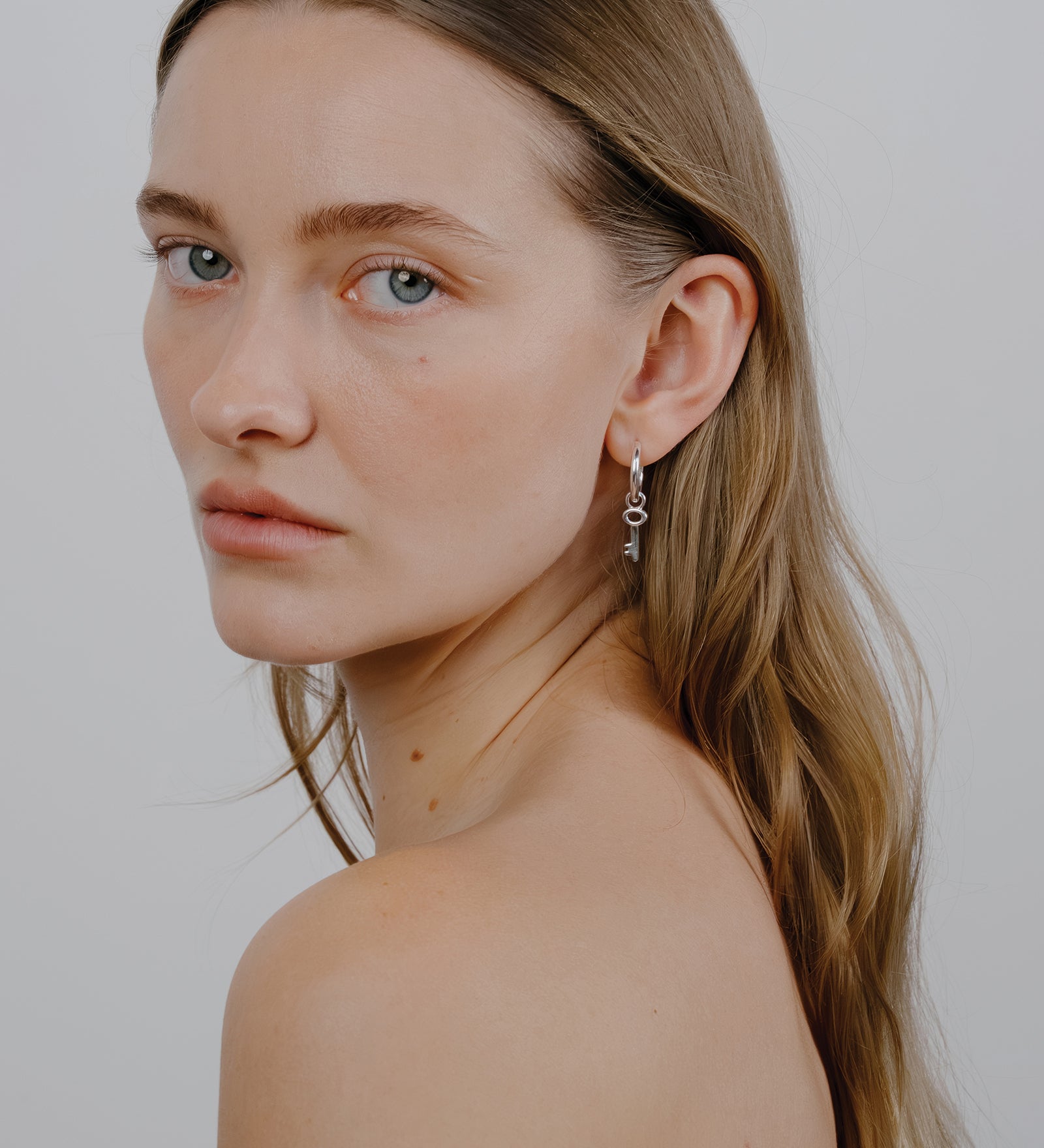 Key Charm Hoops Sterling Silver, Silver Plated