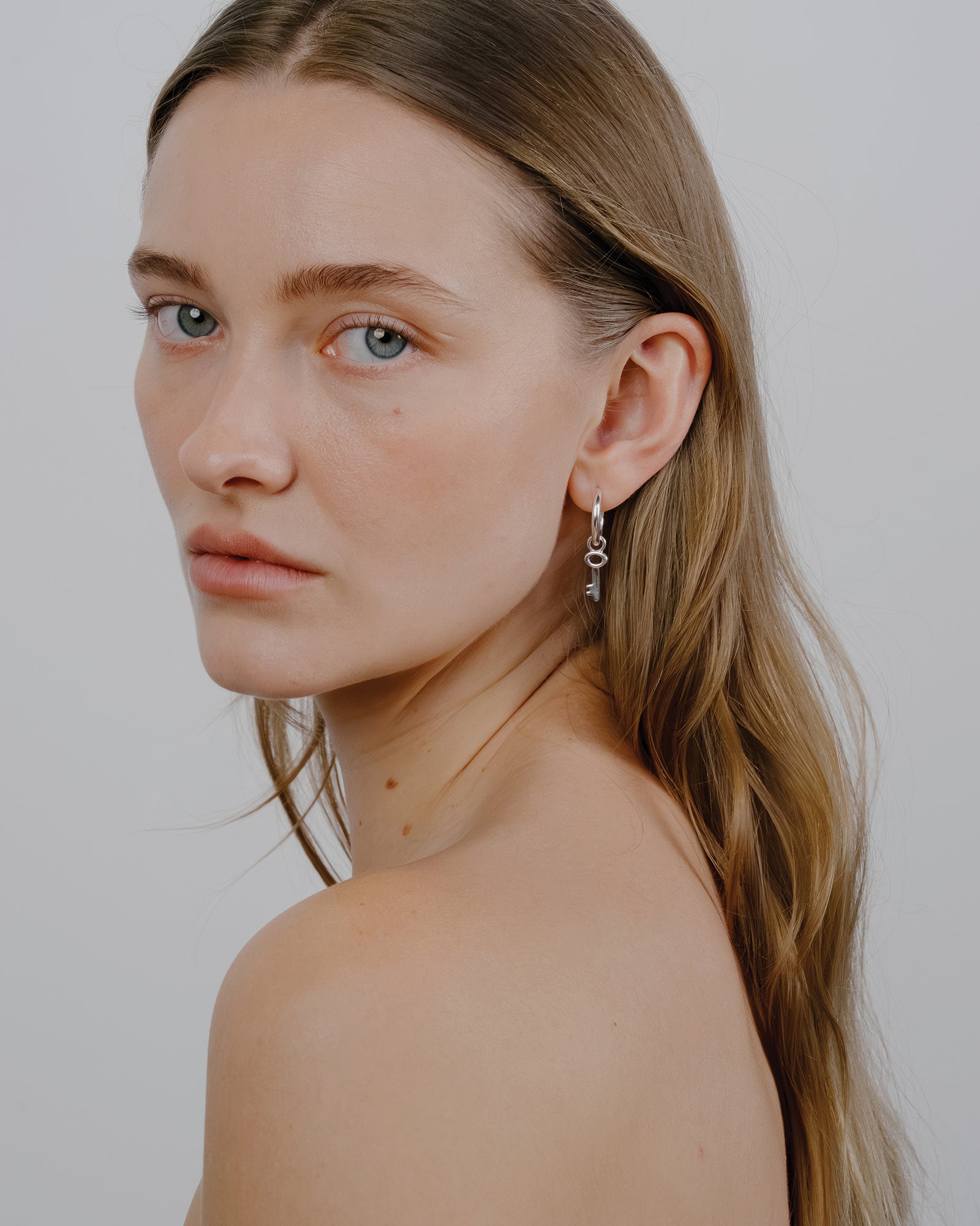 Key Charm Hoops Sterling Silver, Silver Plated