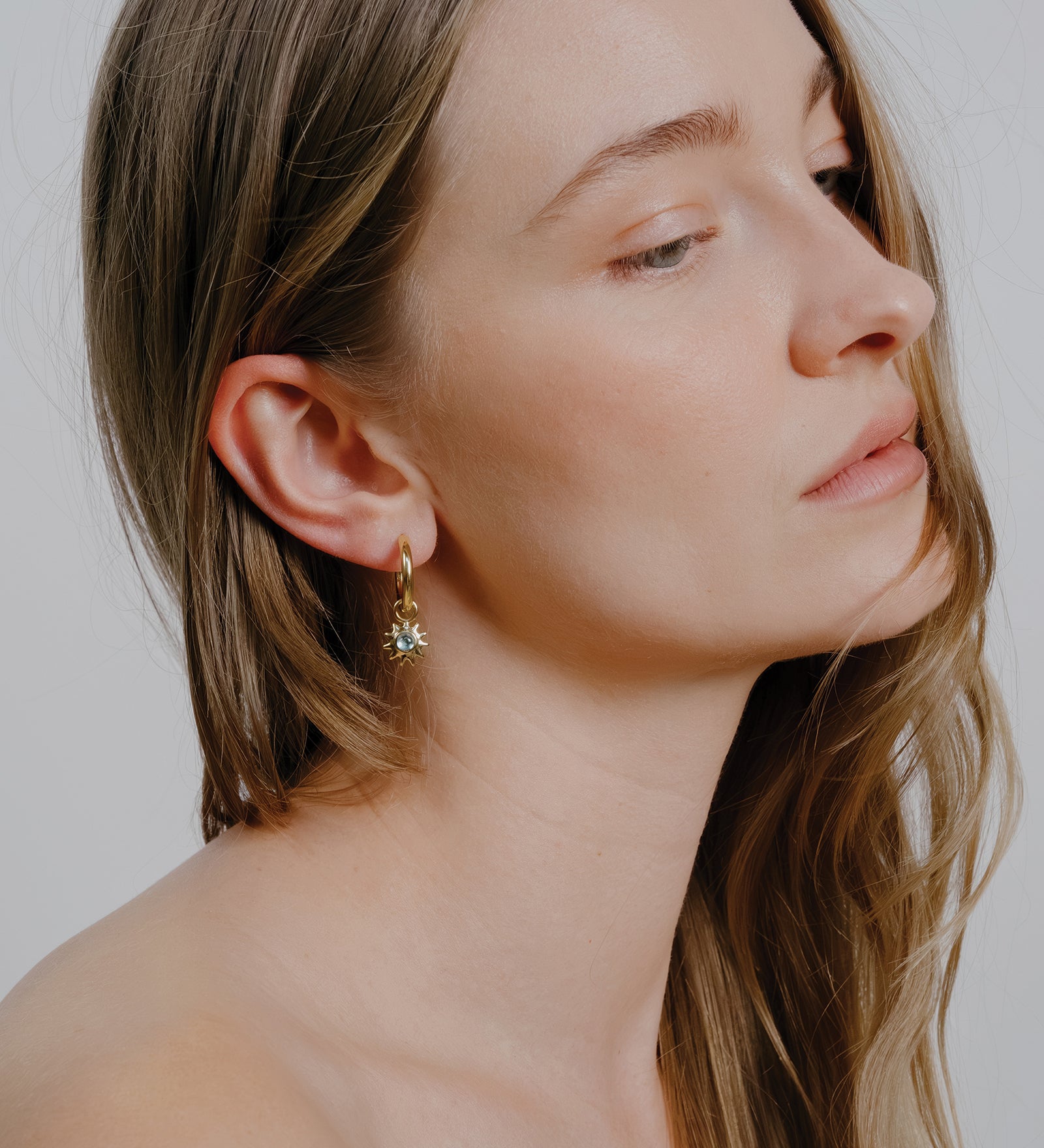 Alba Charm Hoops 14k Gold Plated, Sky