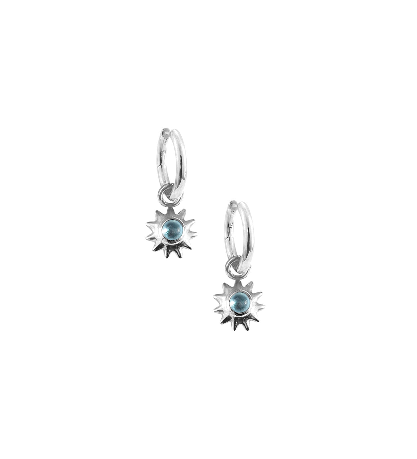 Kara Yoo-Alba Charm Hoops-Earrings-Sterling Silver, Silver Plated, Sky-Blue Ruby Jewellery-Vancouver Canada