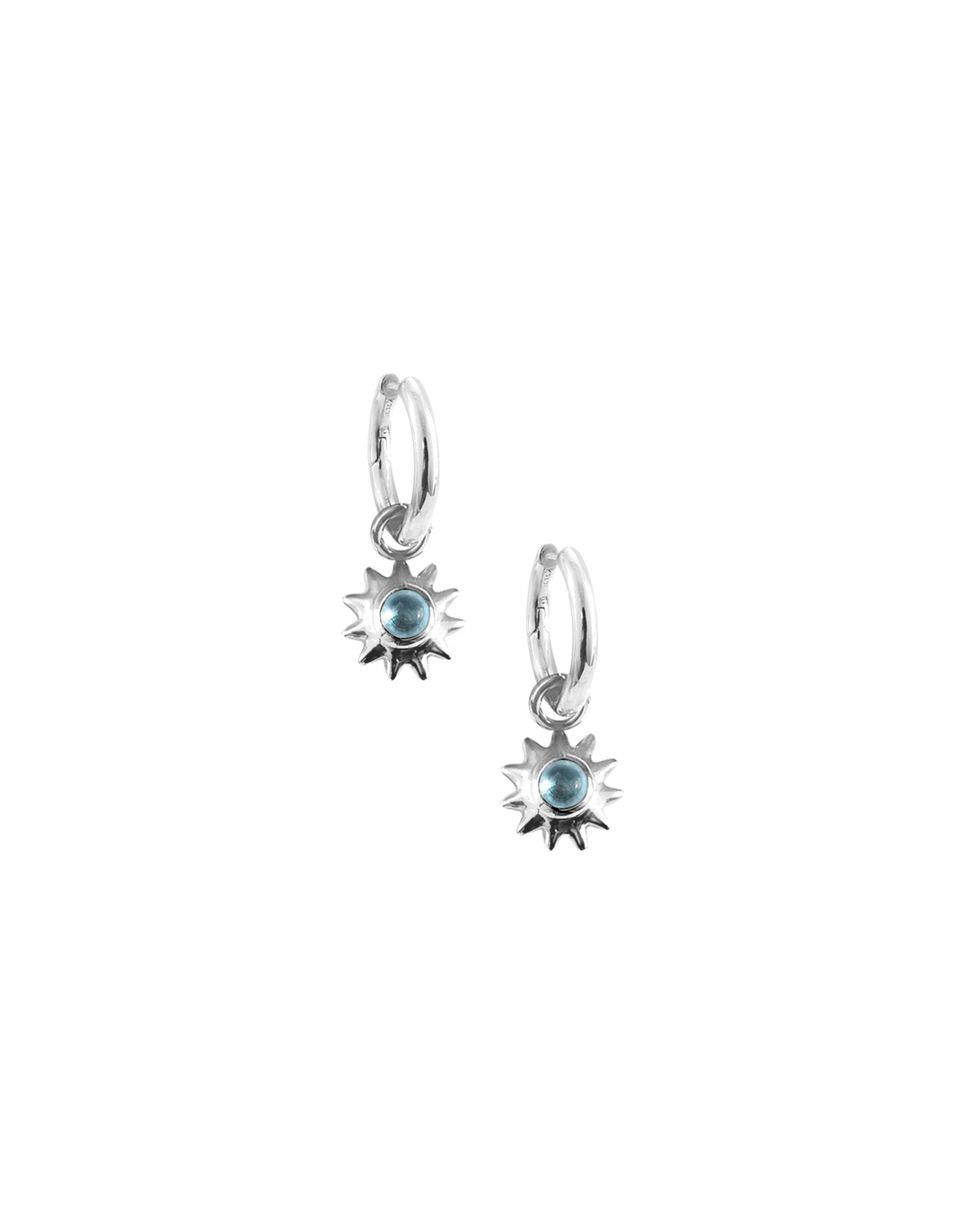 Kara Yoo-Alba Charm Hoops-Earrings-Sterling Silver, Silver Plated, Sky-Blue Ruby Jewellery-Vancouver Canada