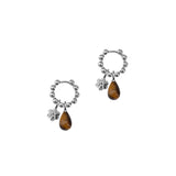 Kara Yoo-Sera Charm Hoops-Earrings-Silver Plated, Tiger's Eye-Blue Ruby Jewellery-Vancouver Canada