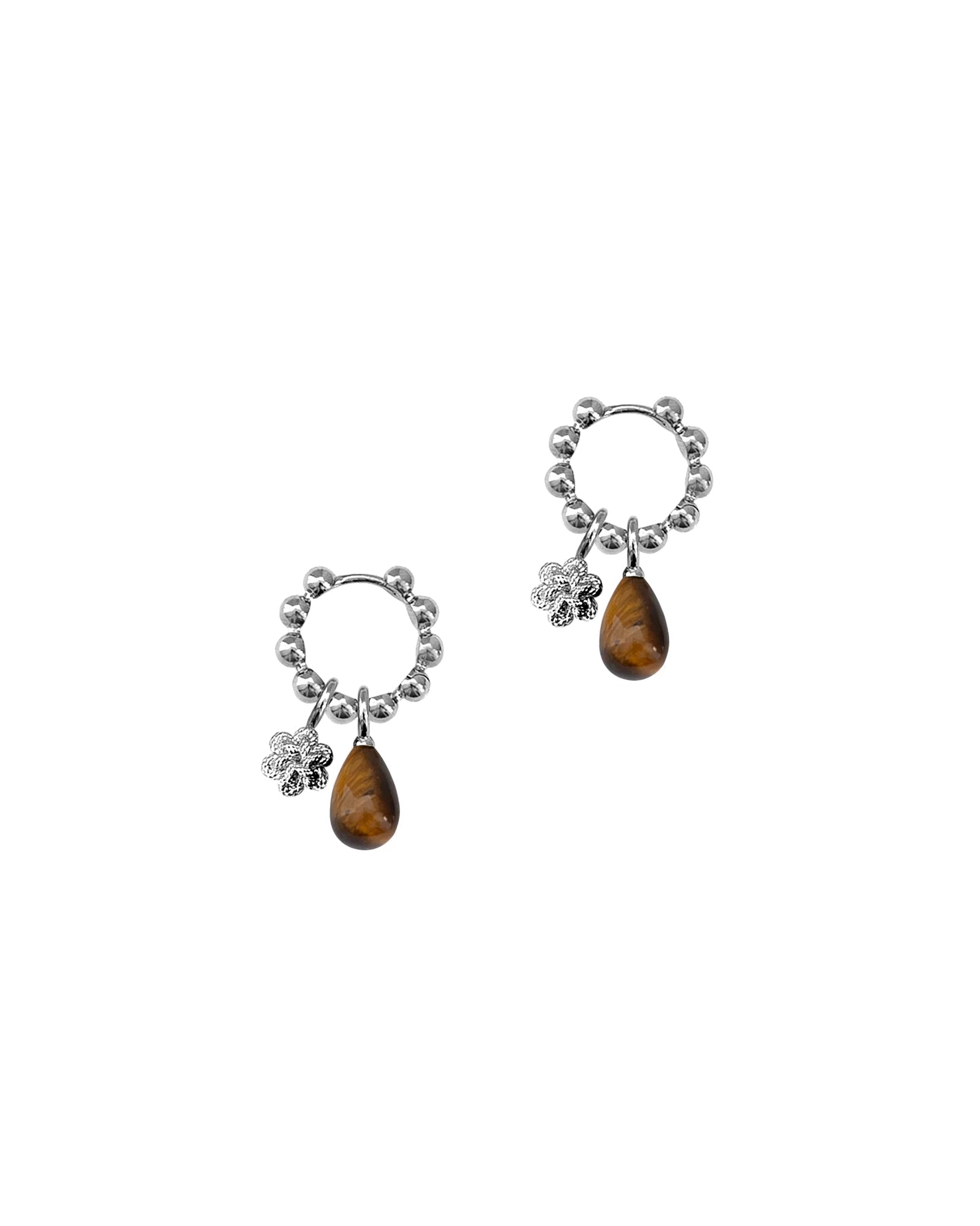 Kara Yoo-Sera Charm Hoops-Earrings-Silver Plated, Tiger's Eye-Blue Ruby Jewellery-Vancouver Canada