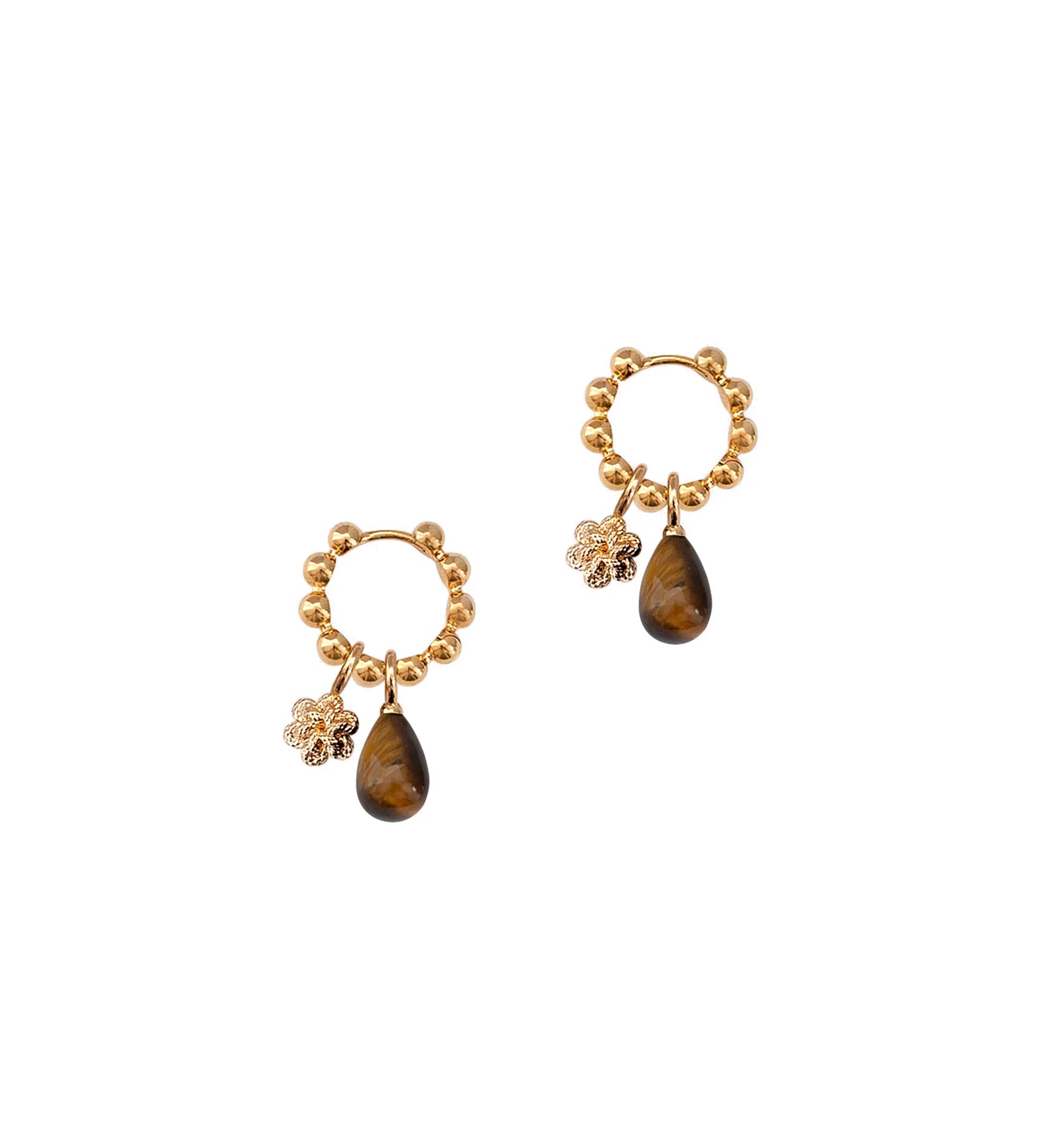 Kara Yoo-Sera Charm Hoops-Earrings-14k Gold Plated, Tiger's Eye-Blue Ruby Jewellery-Vancouver Canada