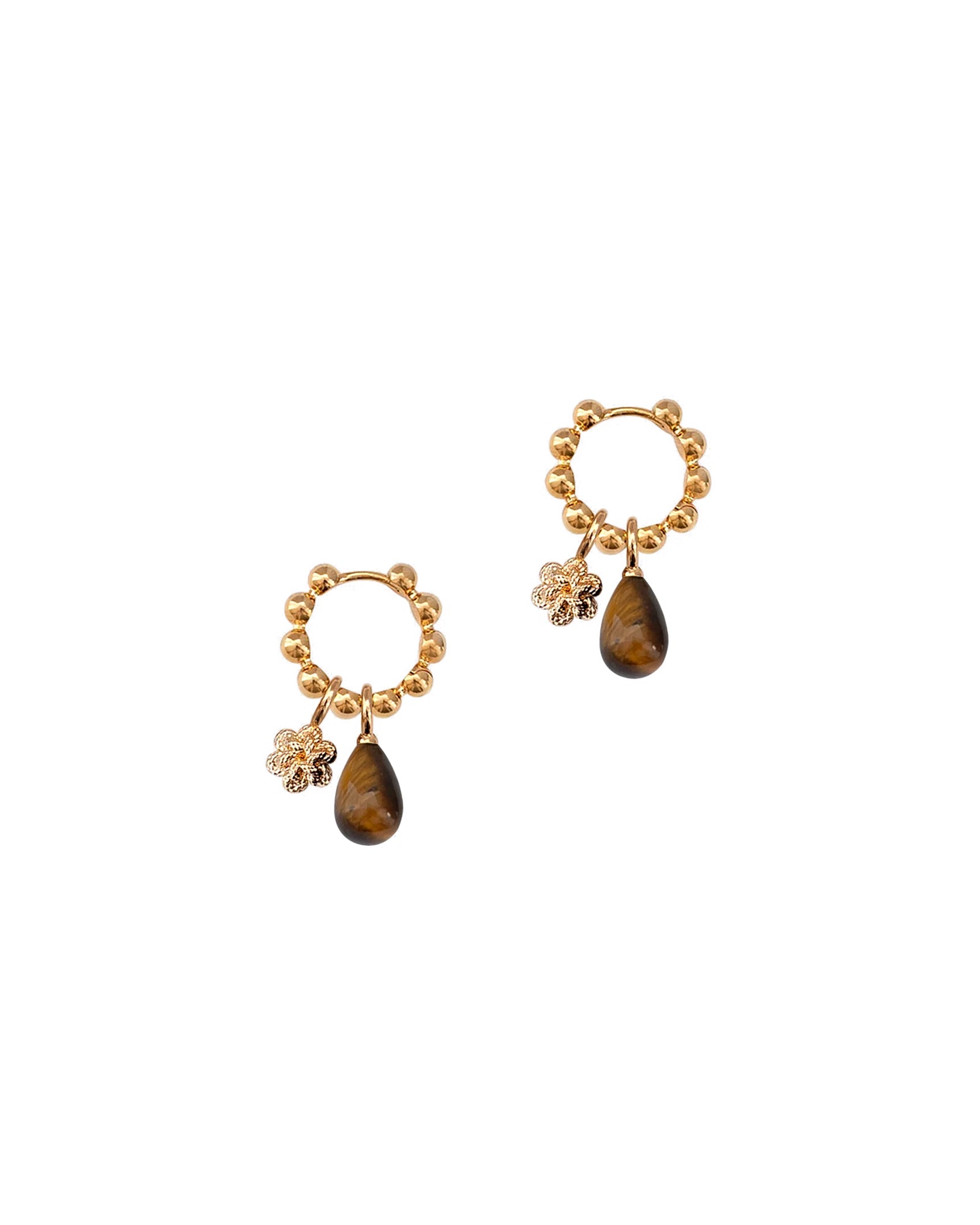 Kara Yoo-Sera Charm Hoops-Earrings-14k Gold Plated, Tiger's Eye-Blue Ruby Jewellery-Vancouver Canada