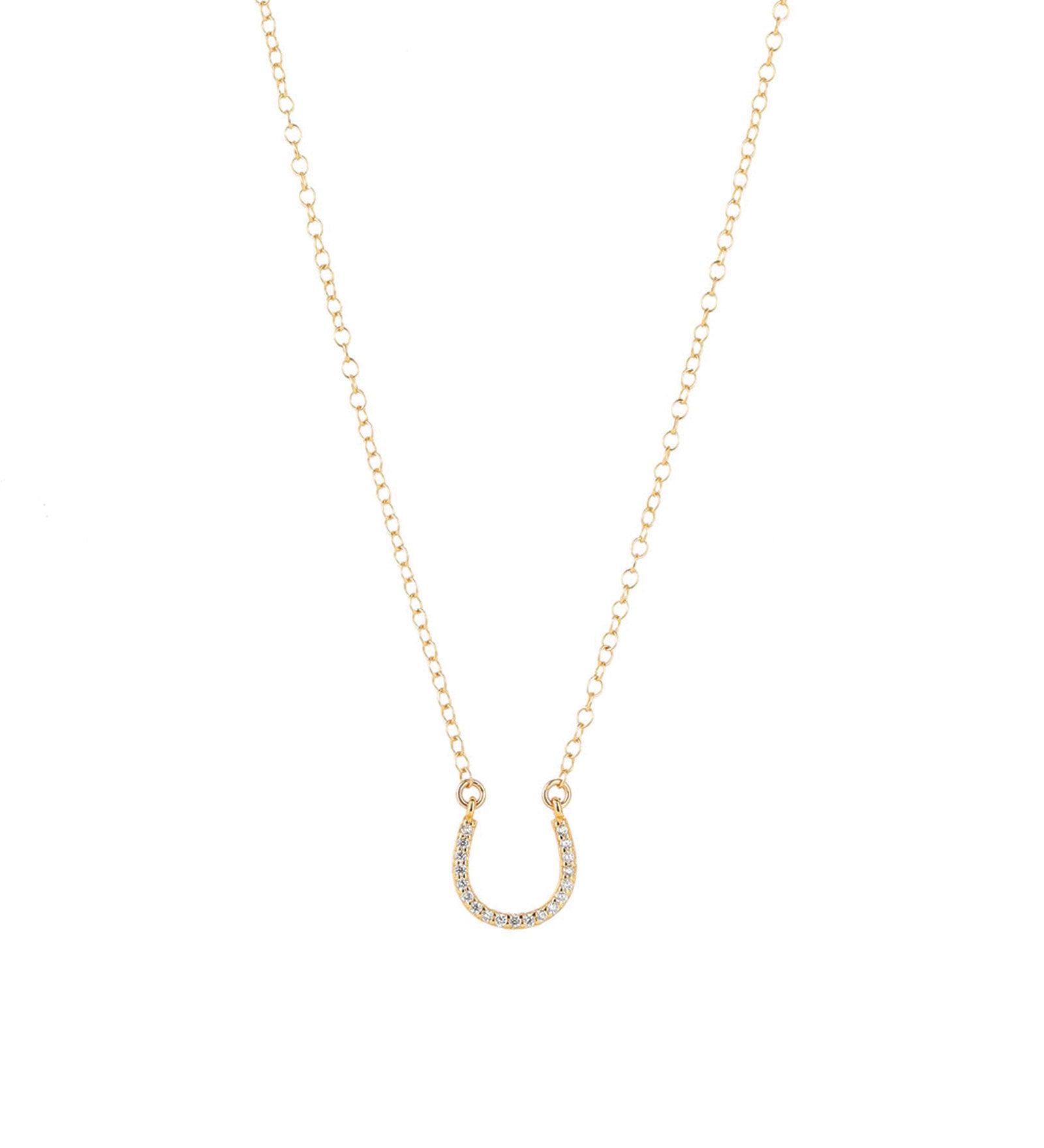 Kris Nations-Horseshoe Pavé Necklace-Necklaces-18k Gold Vermeil, Cubic Zirconia-Blue Ruby Jewellery-Vancouver Canada