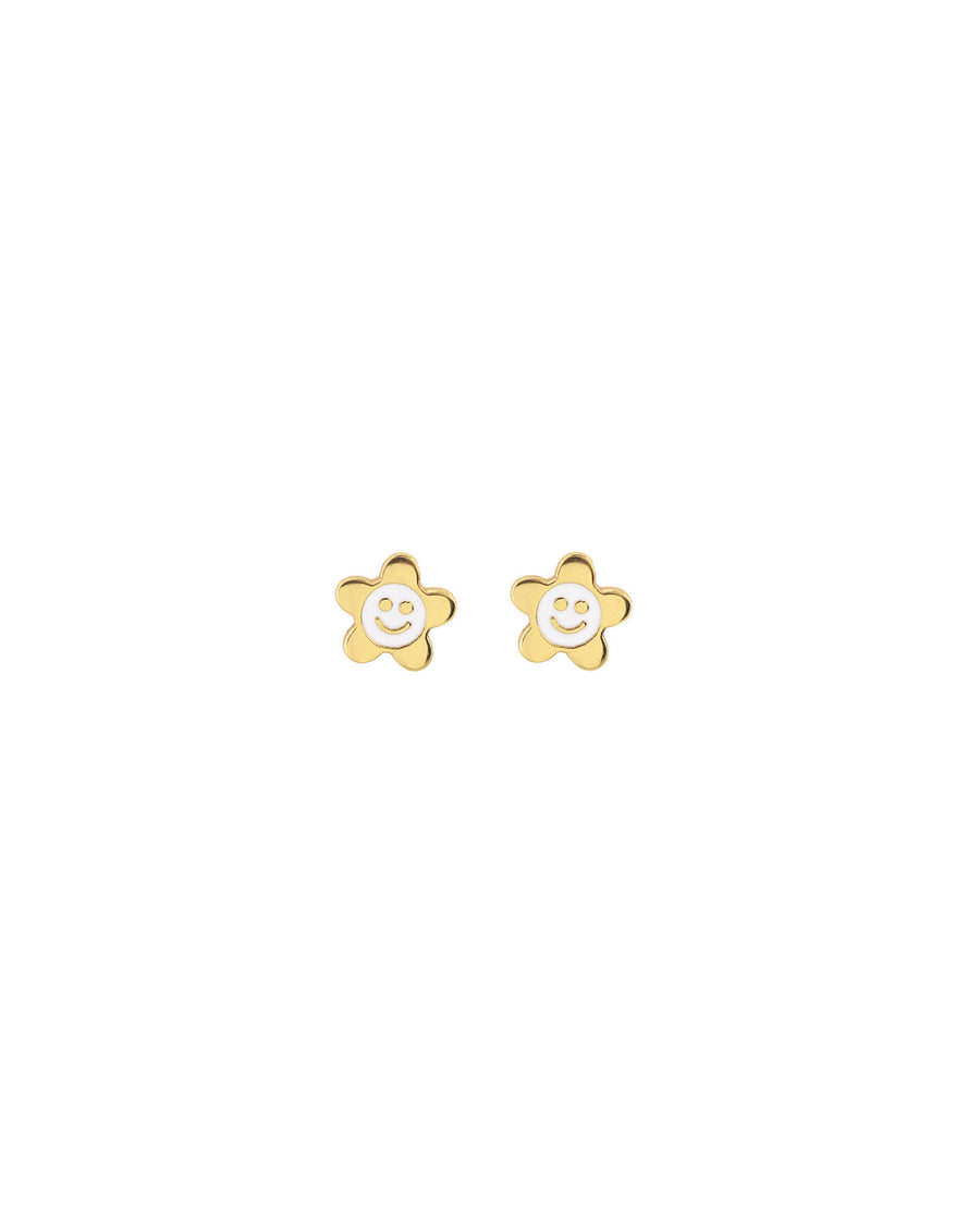 Smiley Daisy Enamel Studs 18k Gold Vermeil, White Enamel