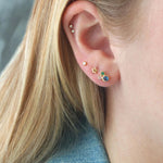 Kris Nations-3 Bezel Mix CZ Studs-Earrings-18k Gold Vermeil, Cubic Zirconia-Blue Ruby Jewellery-Vancouver Canada
