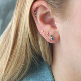 Kris Nations-3 Bezel Mix CZ Studs-Earrings-18k Gold Vermeil, Cubic Zirconia-Blue Ruby Jewellery-Vancouver Canada