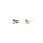 Kris Nations-3 Bezel Mix CZ Studs-Earrings-18k Gold Vermeil, Cubic Zirconia-Blue Ruby Jewellery-Vancouver Canada