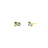 Kris Nations-3 Bezel Mix CZ Studs-Earrings-18k Gold Vermeil, Cubic Zirconia-Blue Ruby Jewellery-Vancouver Canada