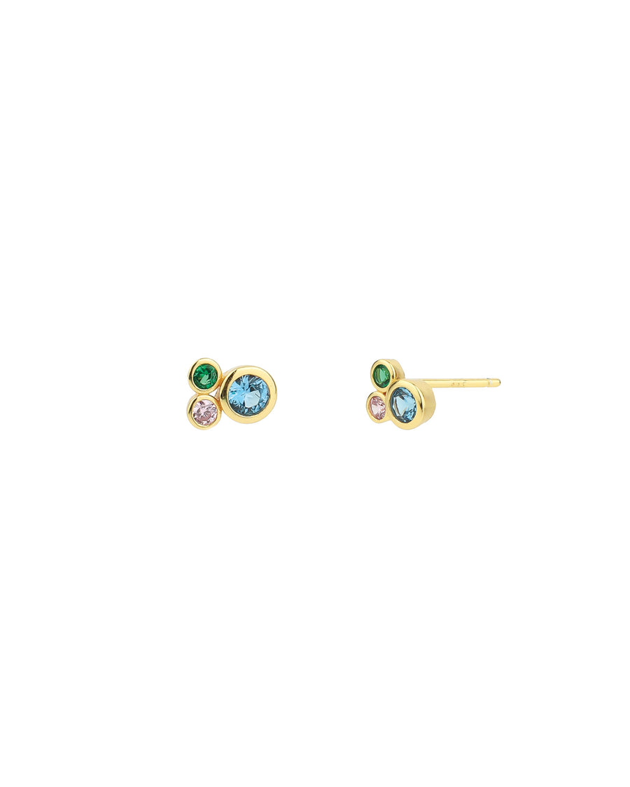 Kris Nations-3 Bezel Mix CZ Studs-Earrings-18k Gold Vermeil, Cubic Zirconia-Blue Ruby Jewellery-Vancouver Canada