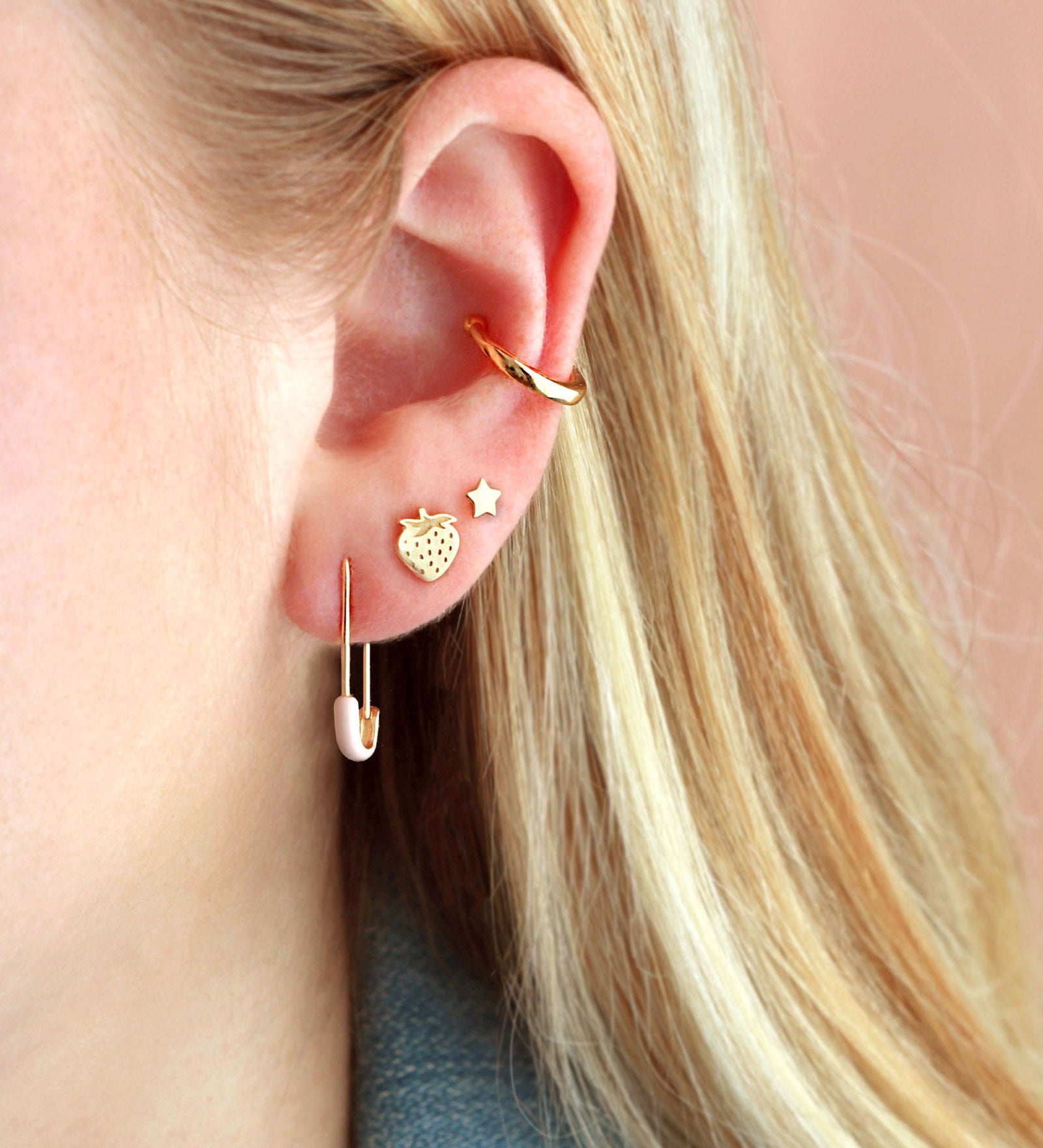 Saftey Pin Enamel Hoops 18k Gold Vermeil, White Enamel