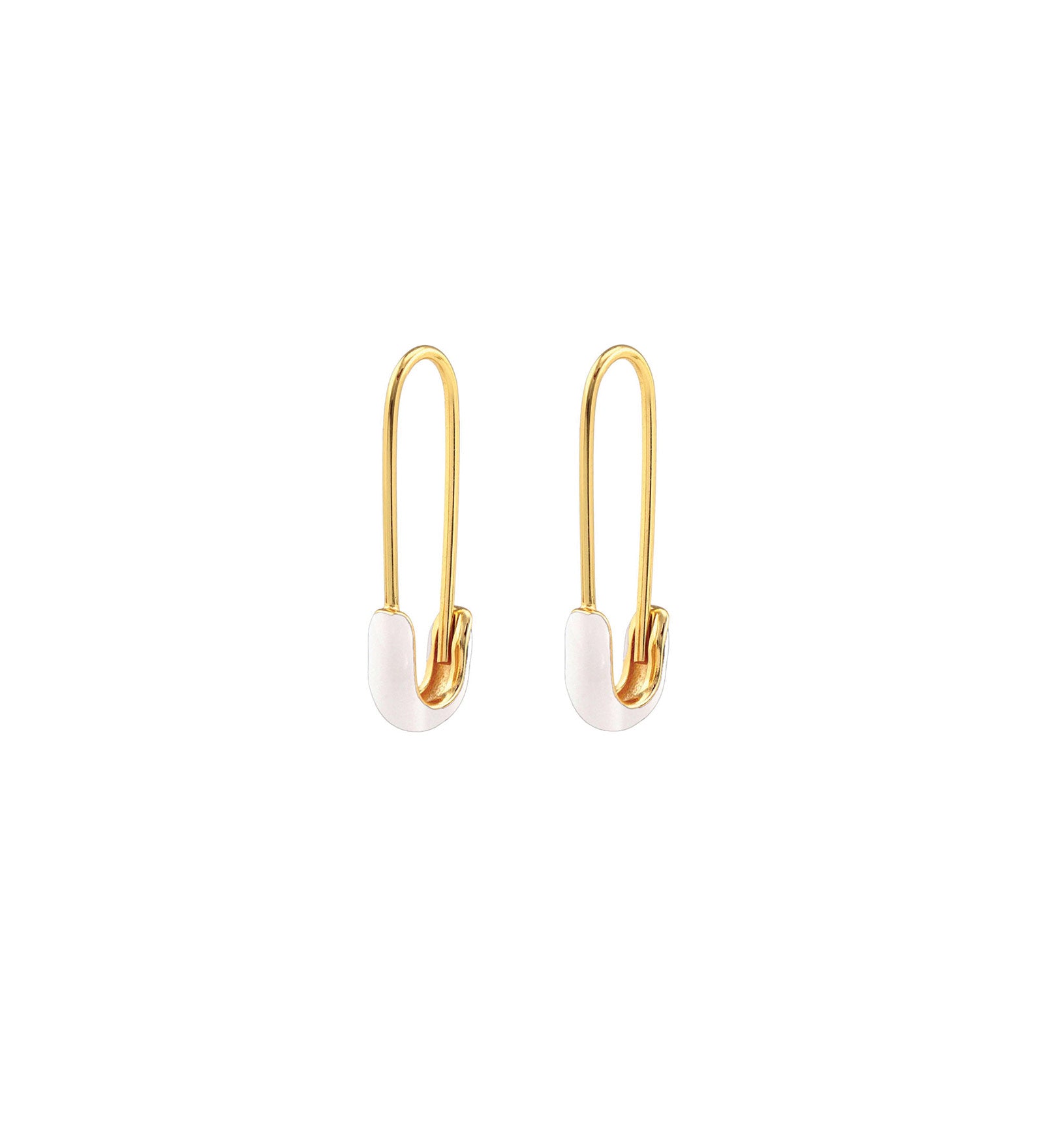 Saftey Pin Enamel Hoops 18k Gold Vermeil, White Enamel