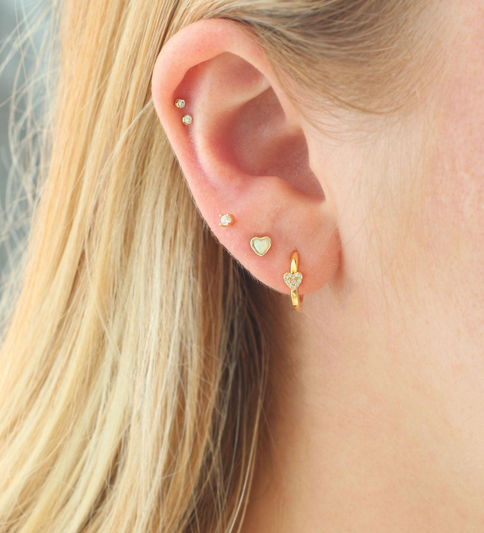 Opal Heart Stud Earrings 18k Gold Vermeil, Opal