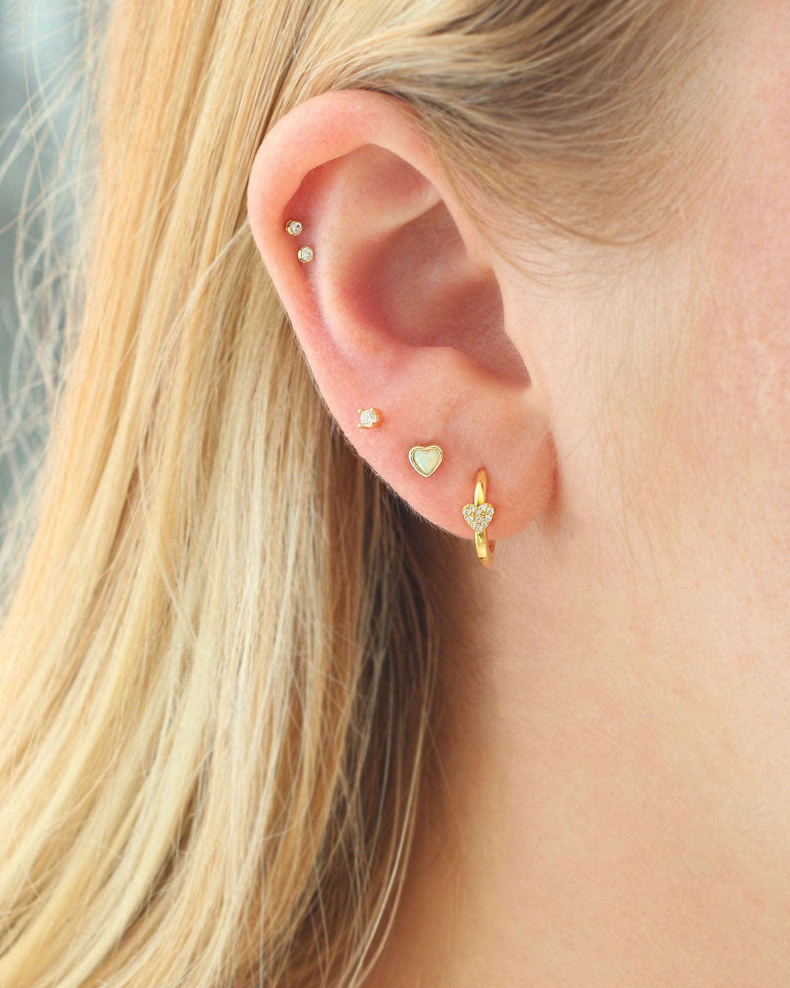 Opal Heart Stud Earrings 18k Gold Vermeil, Opal