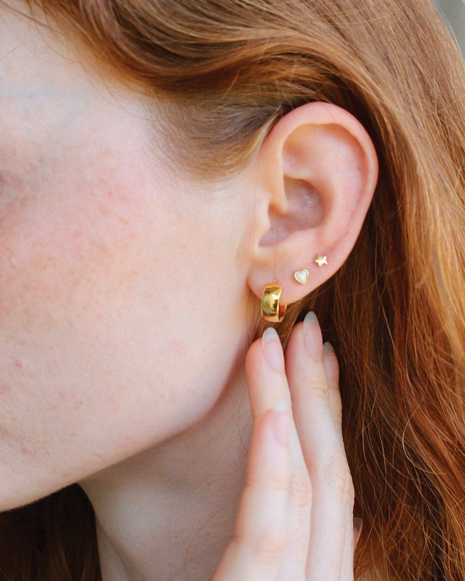 Opal Heart Stud Earrings 18k Gold Vermeil, Opal