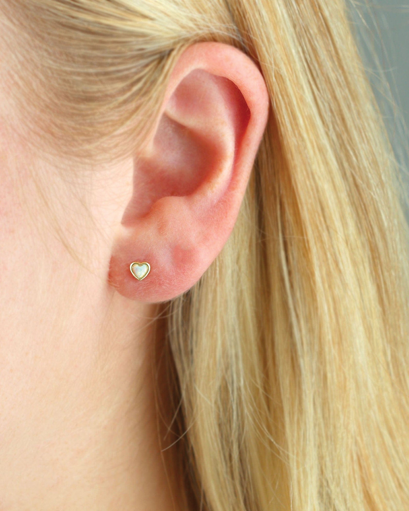 Opal Heart Stud Earrings 18k Gold Vermeil, Opal