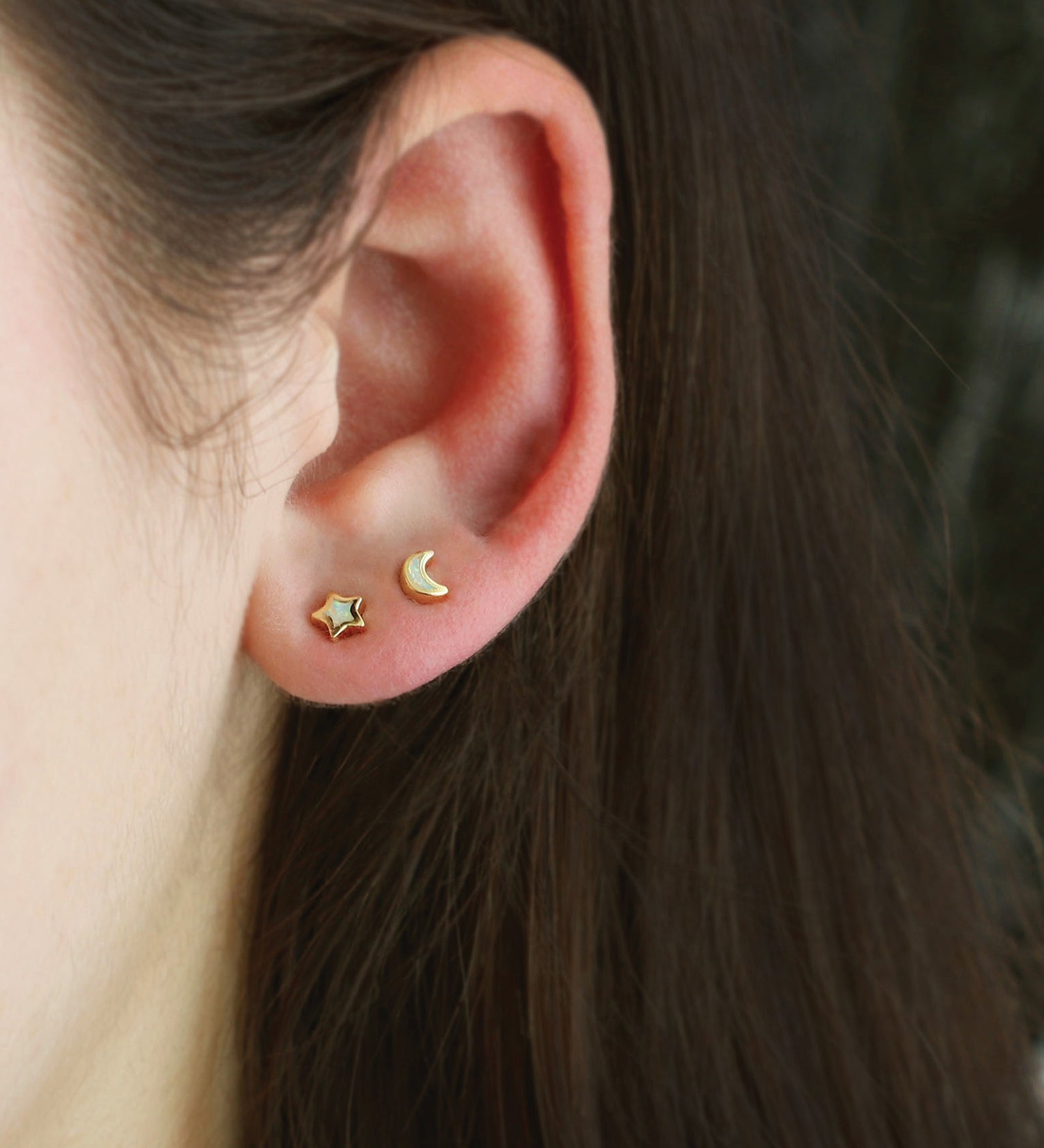 Opal Star Moon Stud Earrings 18k Gold Vermeil, Opal