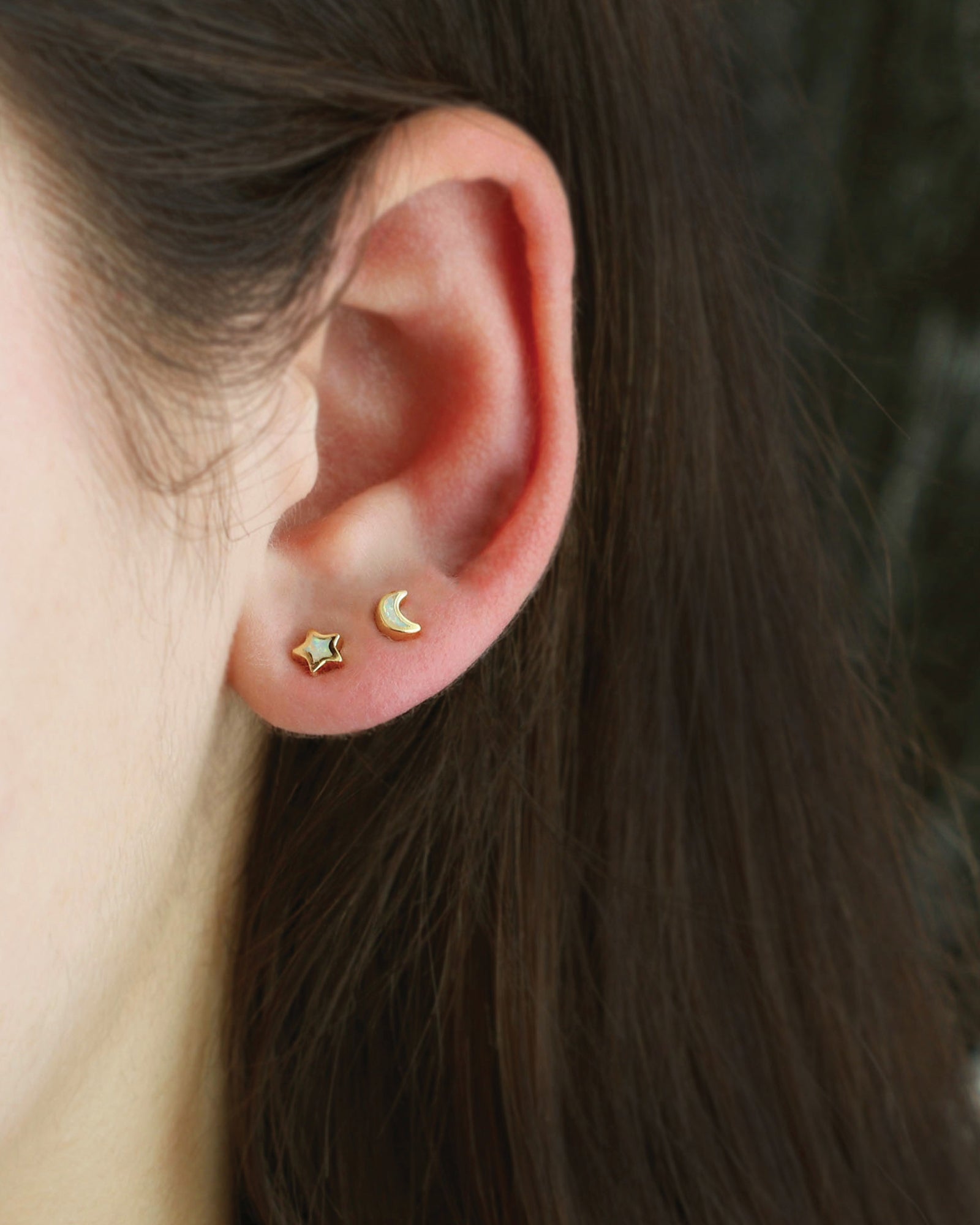 Opal Star Moon Stud Earrings 18k Gold Vermeil, Opal