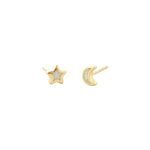 Opal Star Moon Stud Earrings 18k Gold Vermeil, Opal
