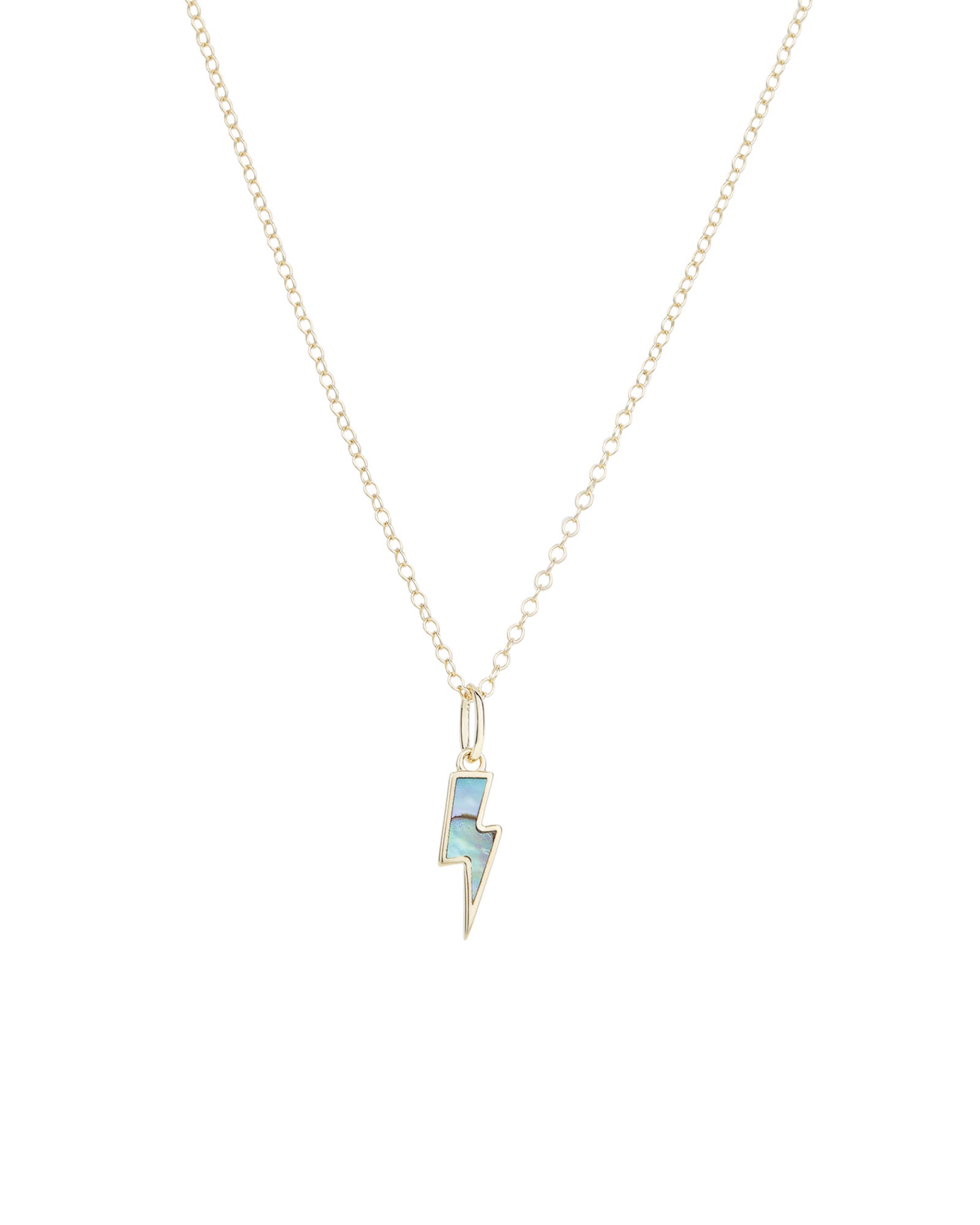 Kris Nations-Abalone Lightning Bolt Charm Necklace-Necklaces-18k Gold Vermeil, Abalone-Blue Ruby Jewellery-Vancouver Canada