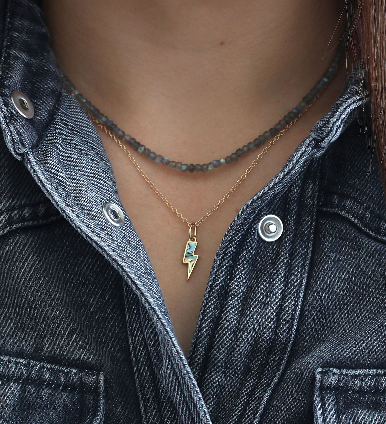 Abalone Lightning Bolt Charm Necklace 18k Gold Vermeil, Abalone
