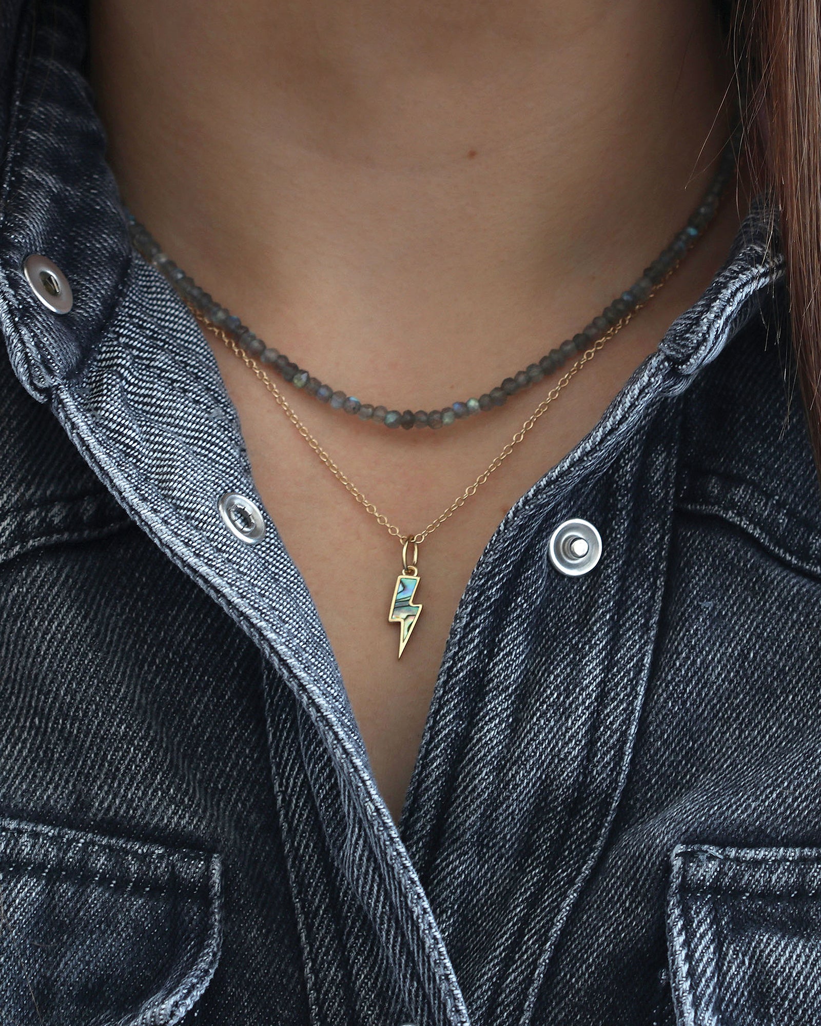 Abalone Lightning Bolt Charm Necklace 18k Gold Vermeil, Abalone