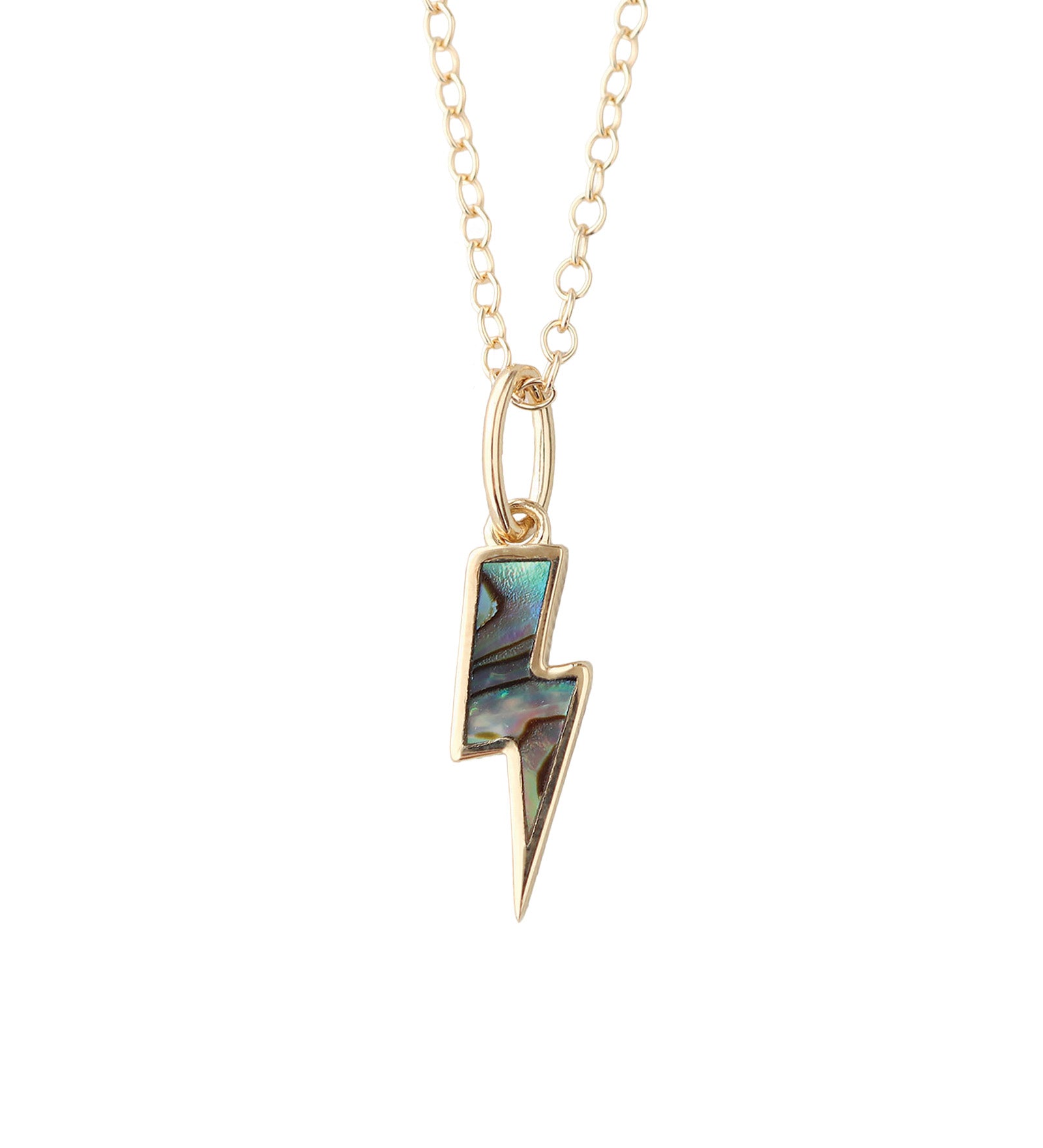 Abalone Lightning Bolt Charm Necklace 18k Gold Vermeil, Abalone