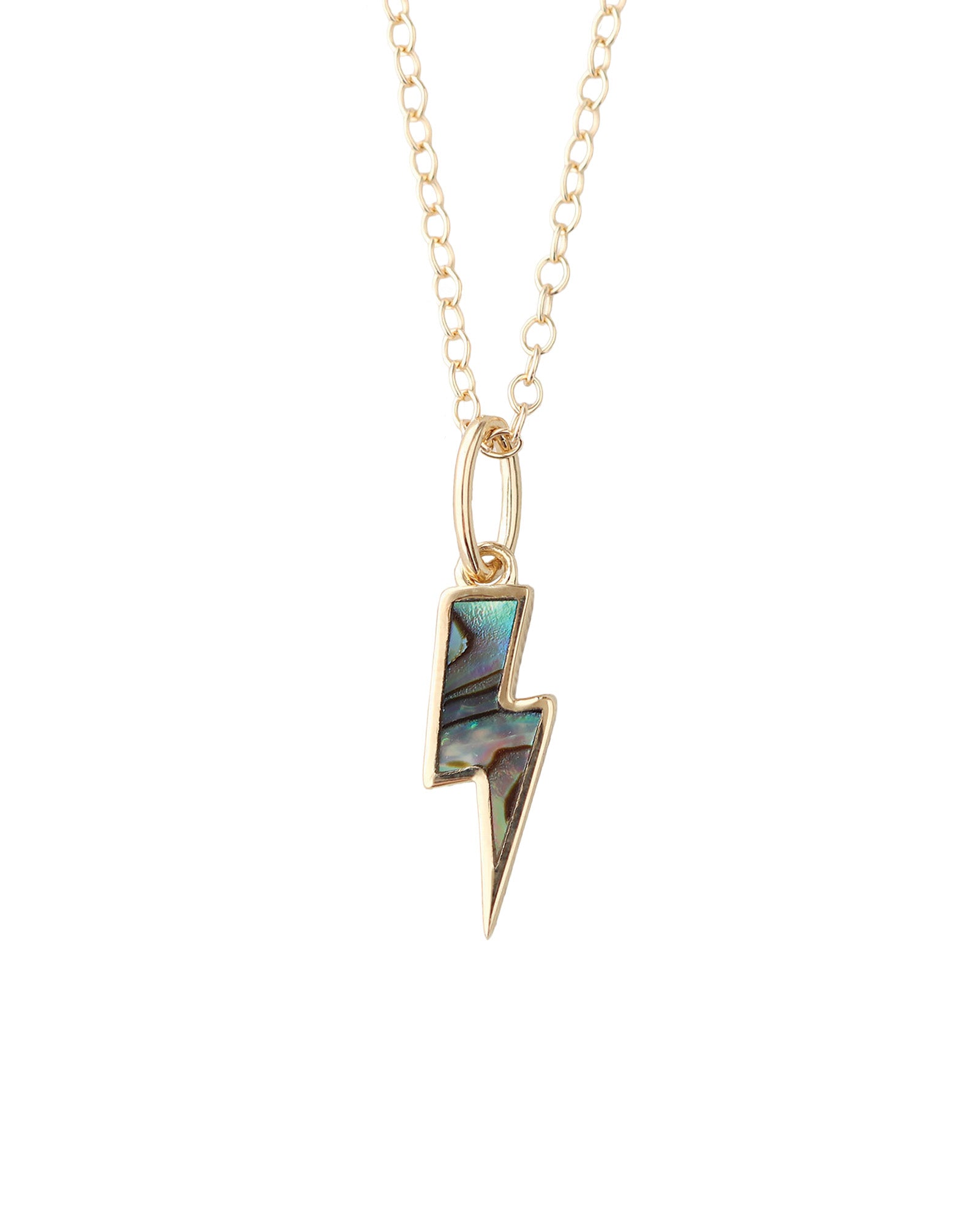 Abalone Lightning Bolt Charm Necklace 18k Gold Vermeil, Abalone