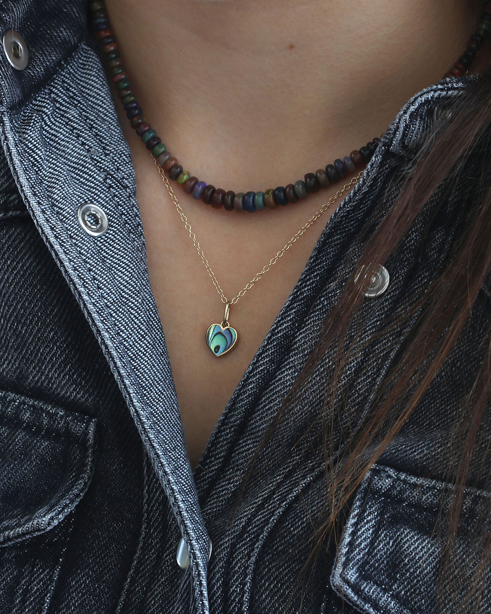 Abalone Heart Charm Necklace 18k Gold Vermeil, Abalone