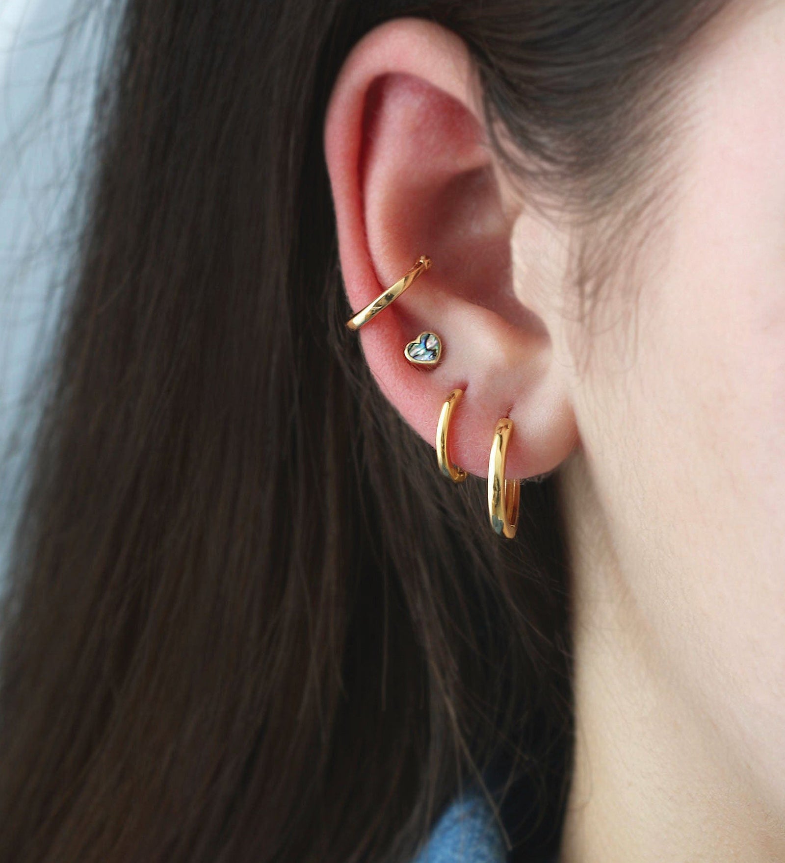 Abalone Heart Stud Earrings 18k Gold Vermeil, Abalone