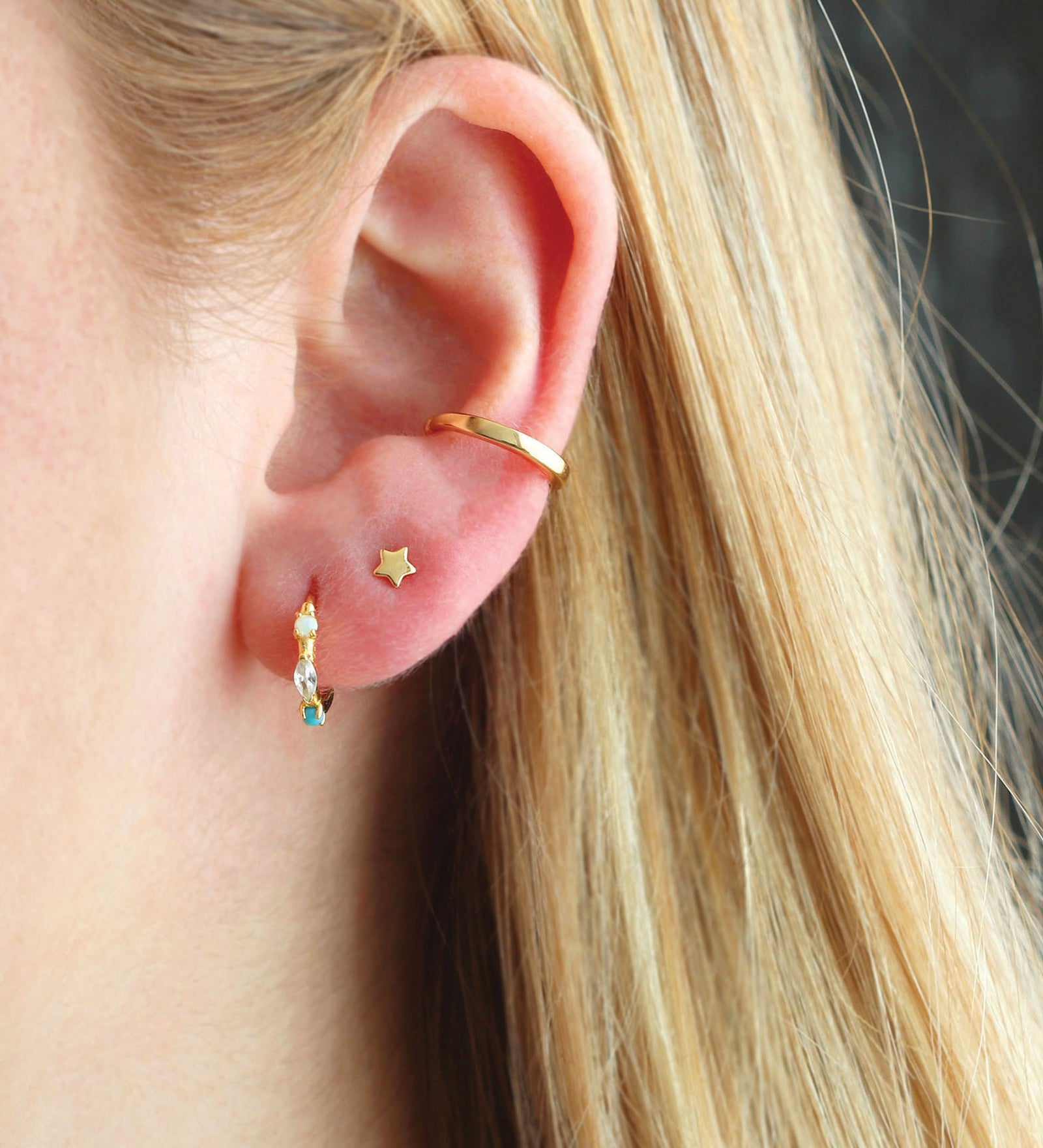 Seaside Spark Huggies 18k Gold Vermeil, Cubic Zirconia, Opal