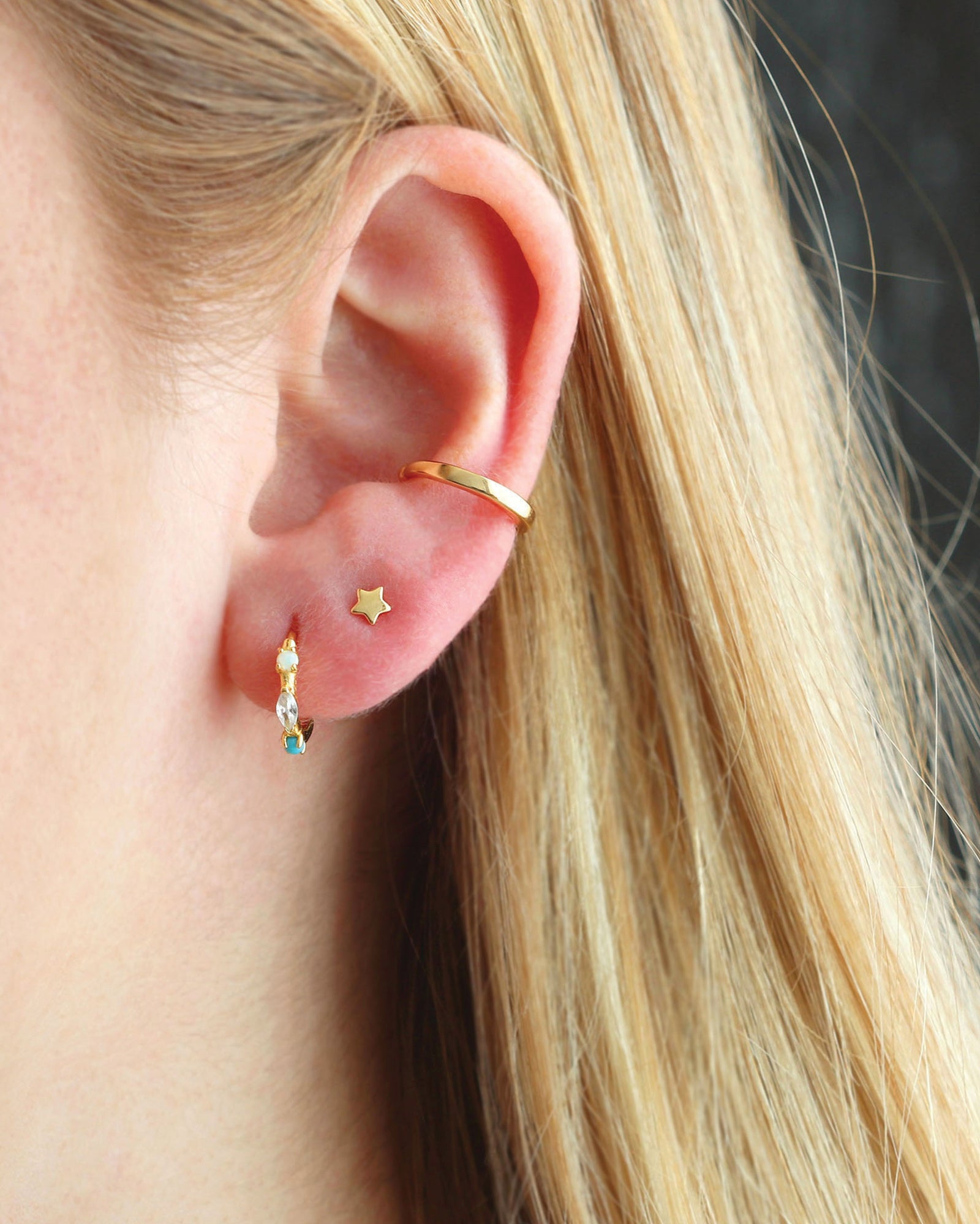 Seaside Spark Huggies 18k Gold Vermeil, Cubic Zirconia, Opal