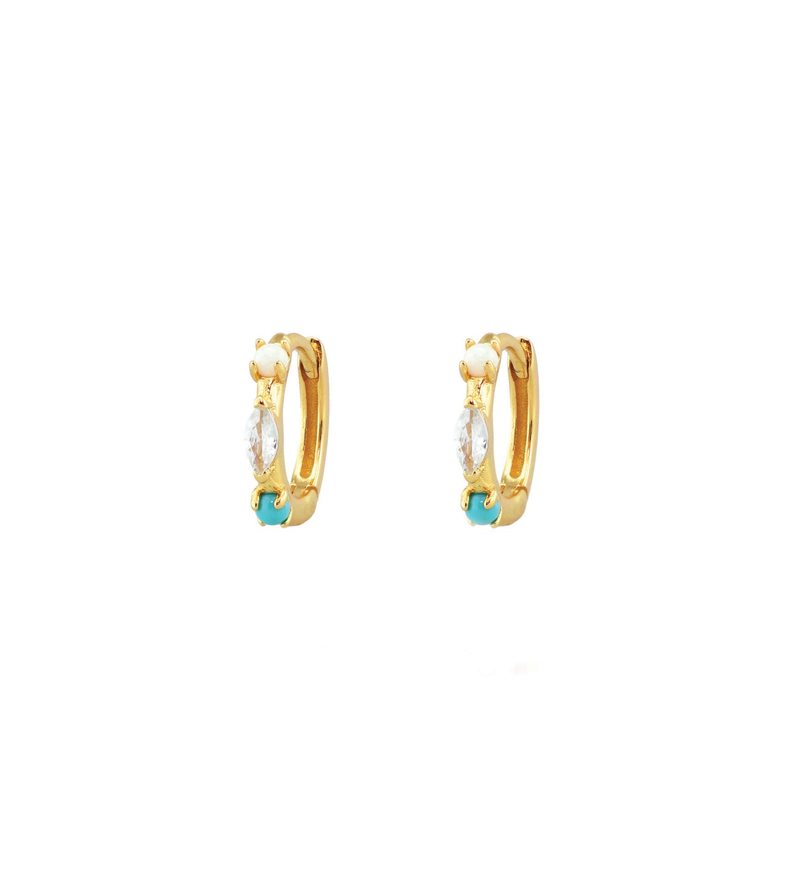 Seaside Spark Huggies 18k Gold Vermeil, Cubic Zirconia, Opal
