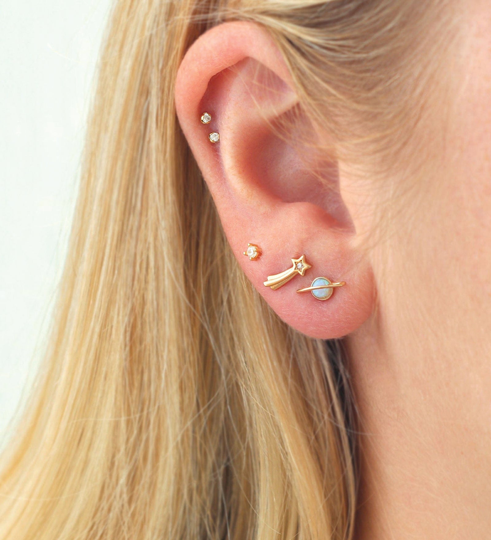 Shooting Star Stud Earrings 18k Gold Vermeil, Cubic Zirconia