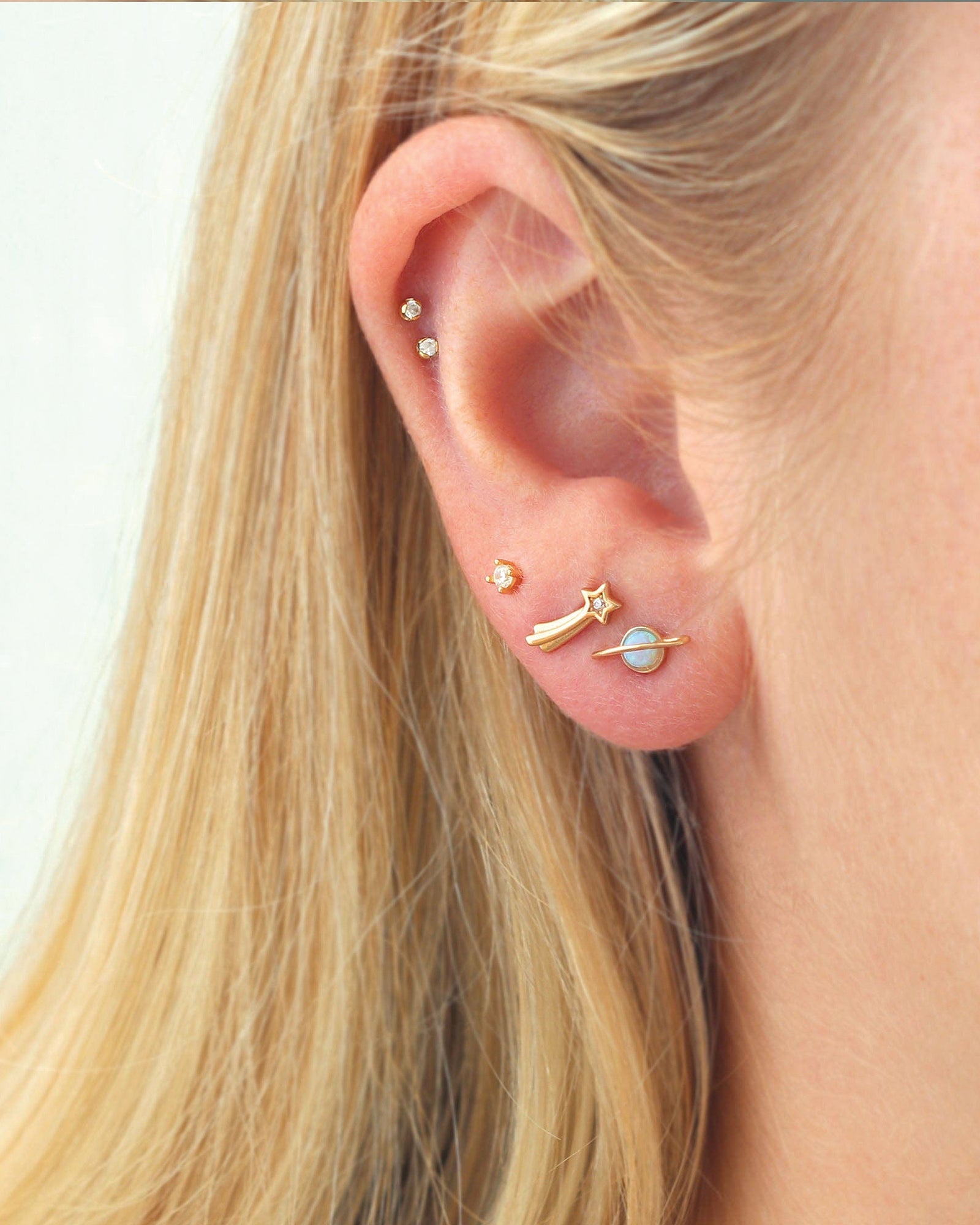 Shooting Star Stud Earrings 18k Gold Vermeil, Cubic Zirconia