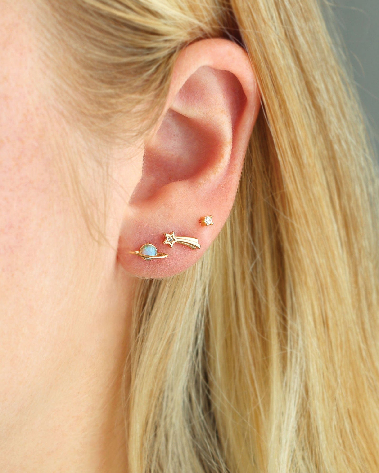 Shooting Star Stud Earrings 18k Gold Vermeil, Cubic Zirconia