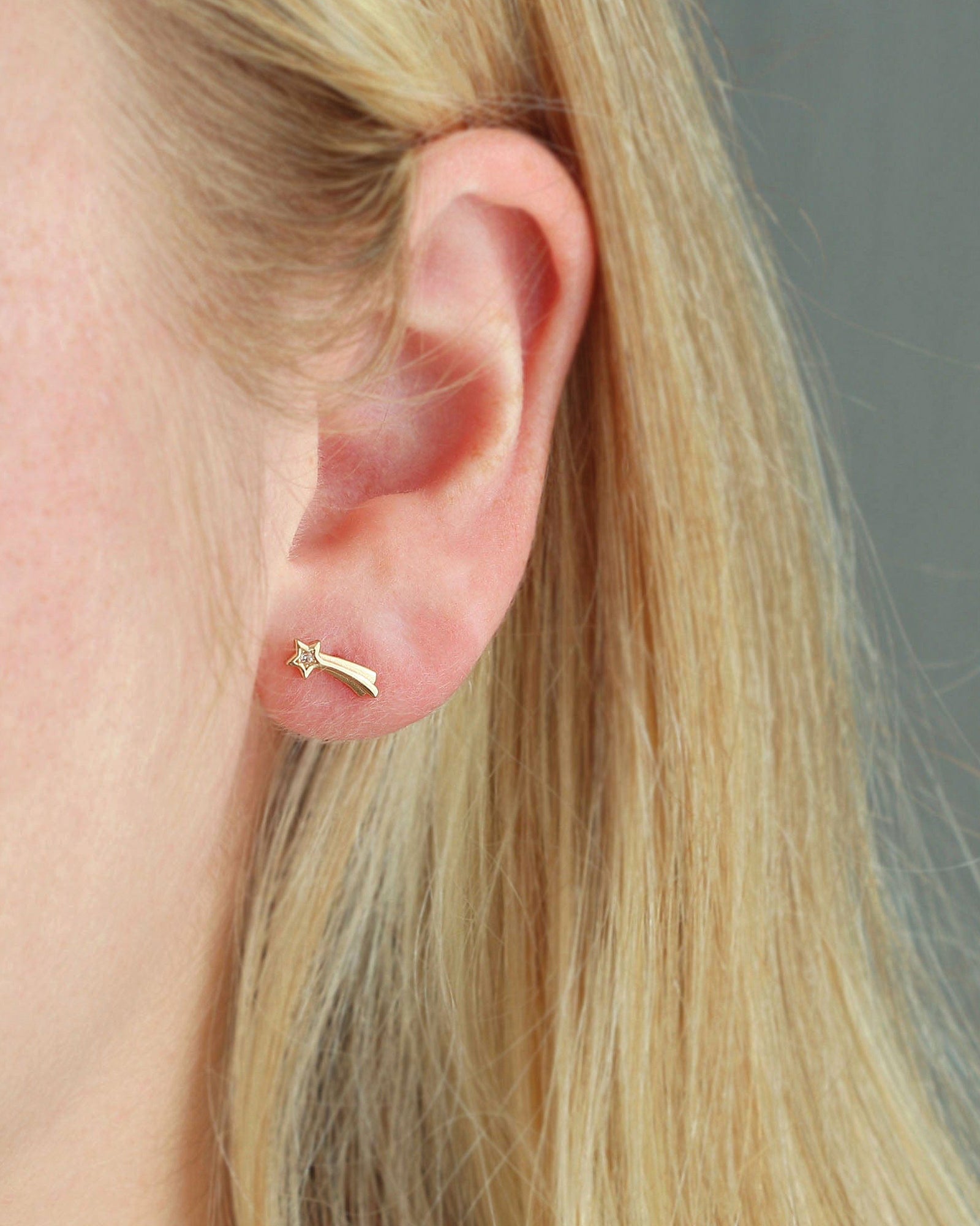 Shooting Star Stud Earrings 18k Gold Vermeil, Cubic Zirconia