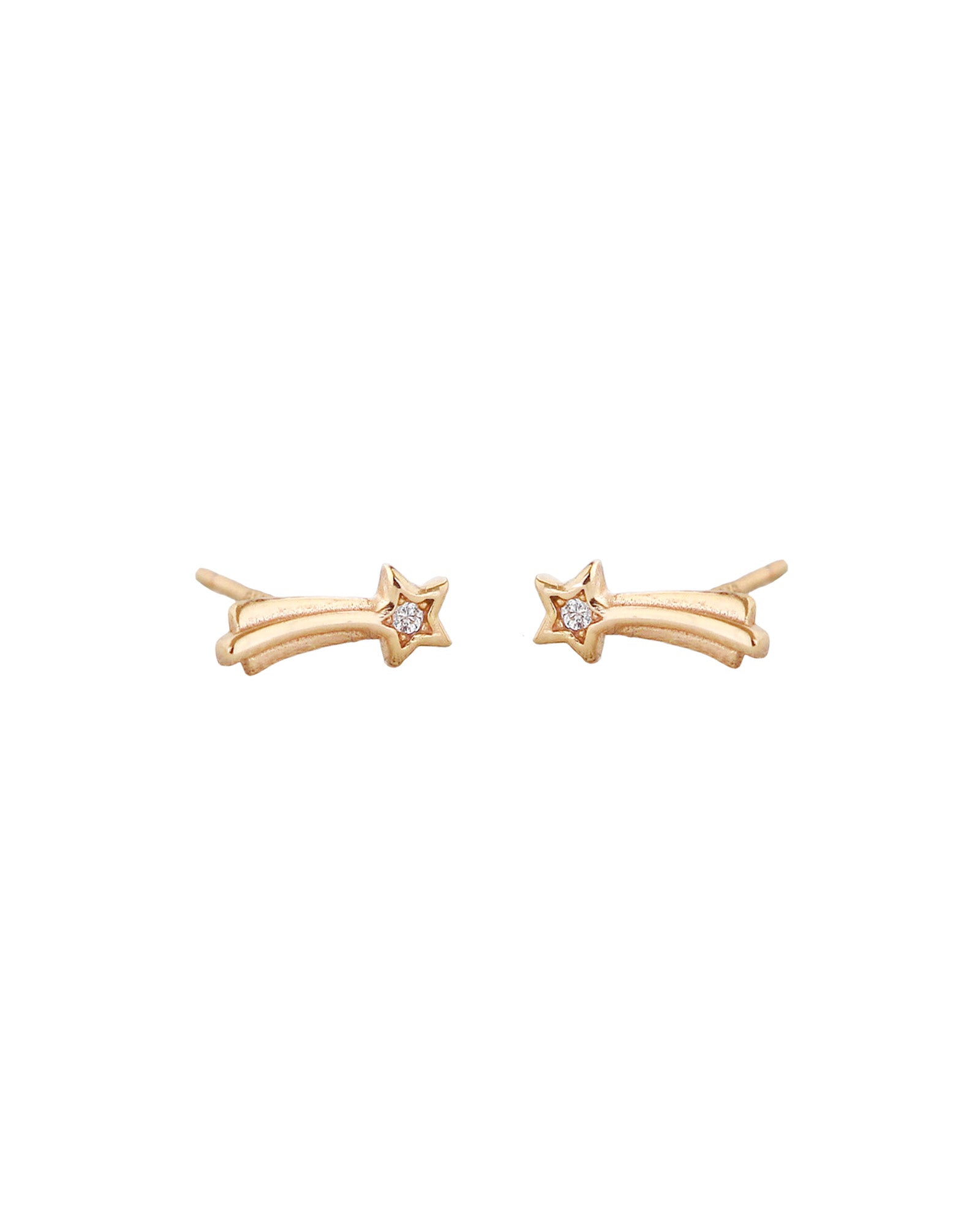 Shooting Star Stud Earrings 18k Gold Vermeil, Cubic Zirconia