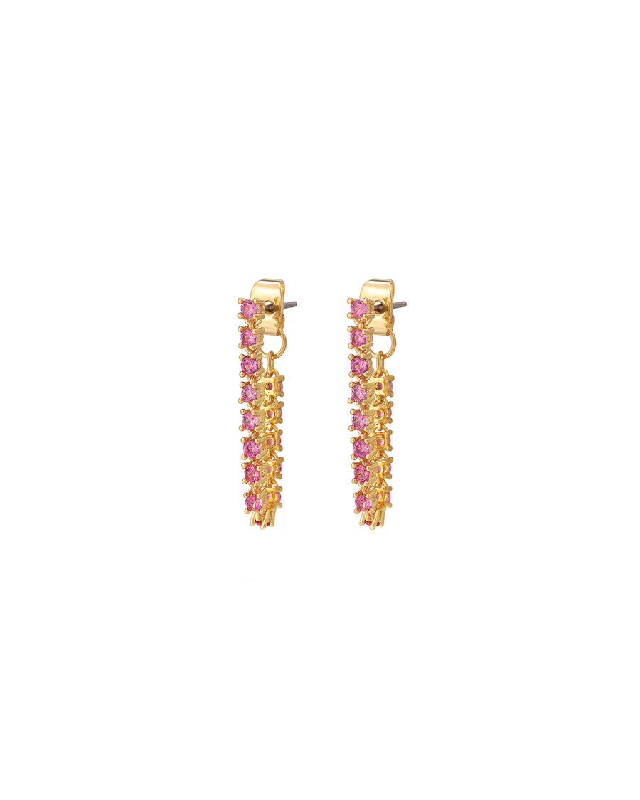 Luv AJ-Ballier Chain Studs-Earrings-14k Gold Plated, Pink Cubic Zirconia-Blue Ruby Jewellery-Vancouver Canada