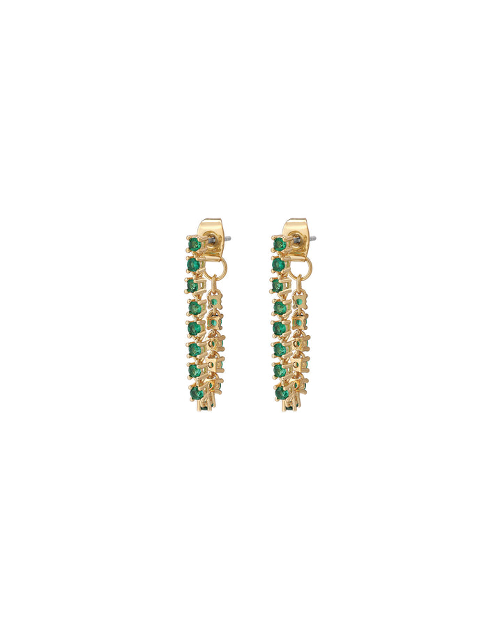 Luv AJ-Ballier Chain Studs-Earrings-14k Gold Plated, Emerald Green Cubic Zirconia-Blue Ruby Jewellery-Vancouver Canada