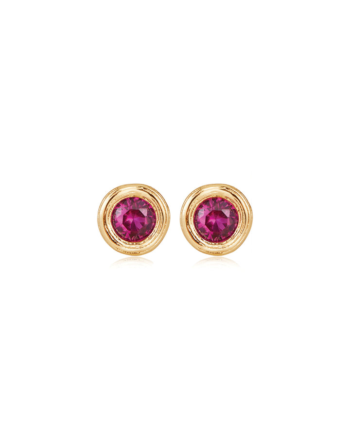 Luv AJ-Round Bezel Studs-Earrings-14k Gold Plated, Cubic Zirconia-Blue Ruby Jewellery-Vancouver Canada