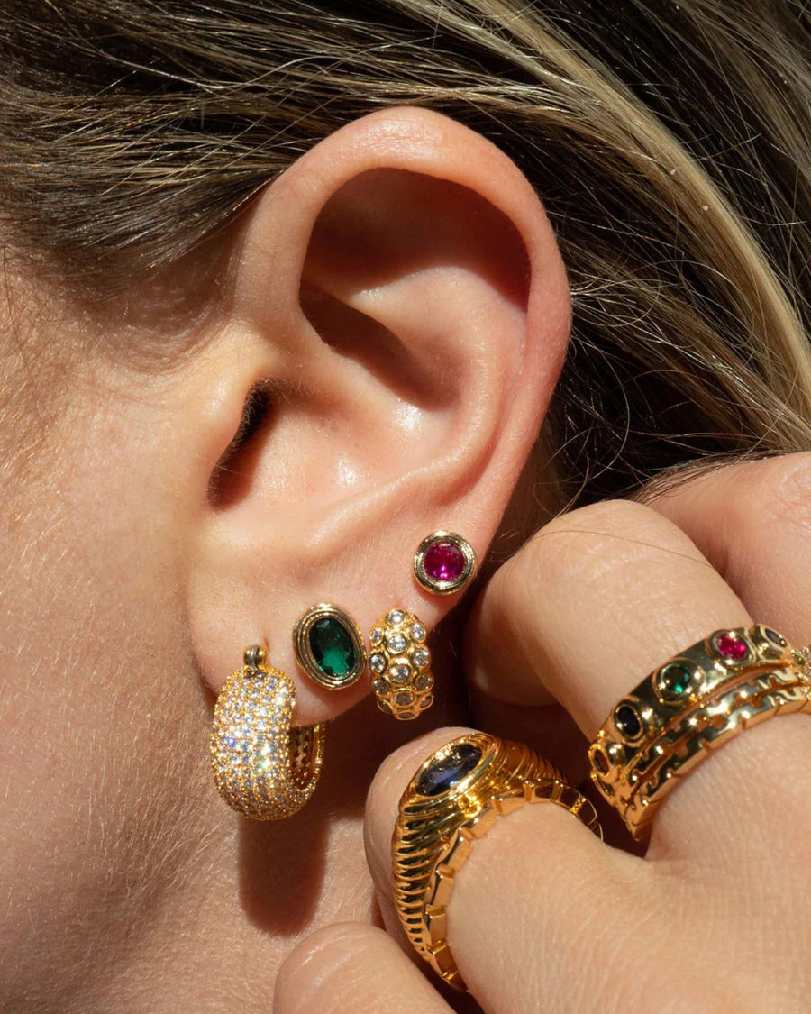 Luv AJ-Oval Bezel Studs-Earrings-14k Gold Plated, Cubic Zirconia-Blue Ruby Jewellery-Vancouver Canada