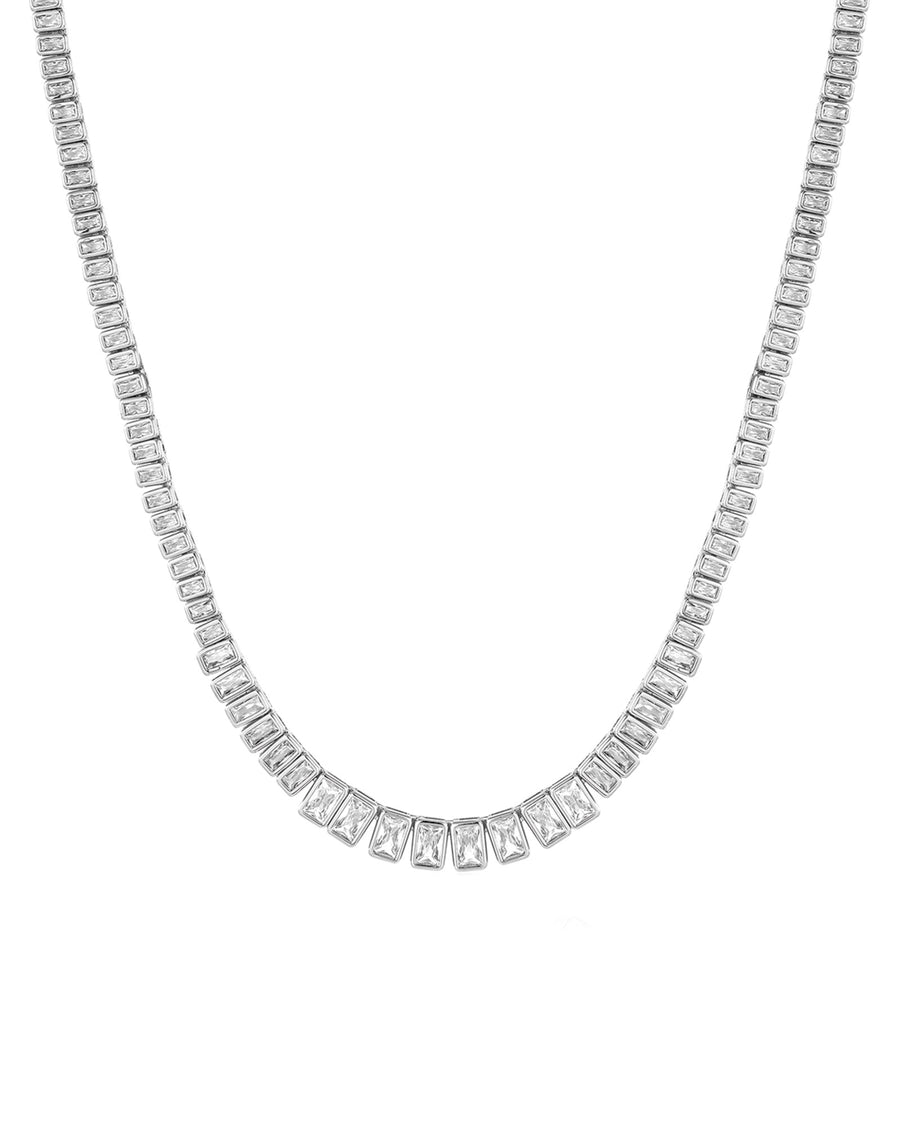 The Emerald Bezel Tennis Necklace Sterling Silver Plated, Cubic Zirconia