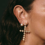 Pavé Post Pearl Studs 14k Gold Plated, White Pearl