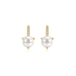 Pavé Post Pearl Studs 14k Gold Plated, White Pearl