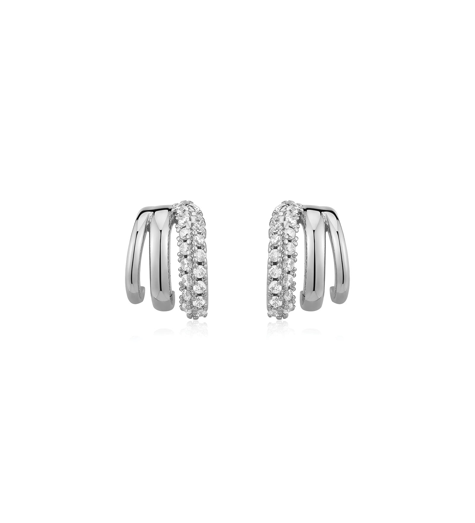 Multi Piercing Huggies Rhodium Plated, Cubic Zirconia