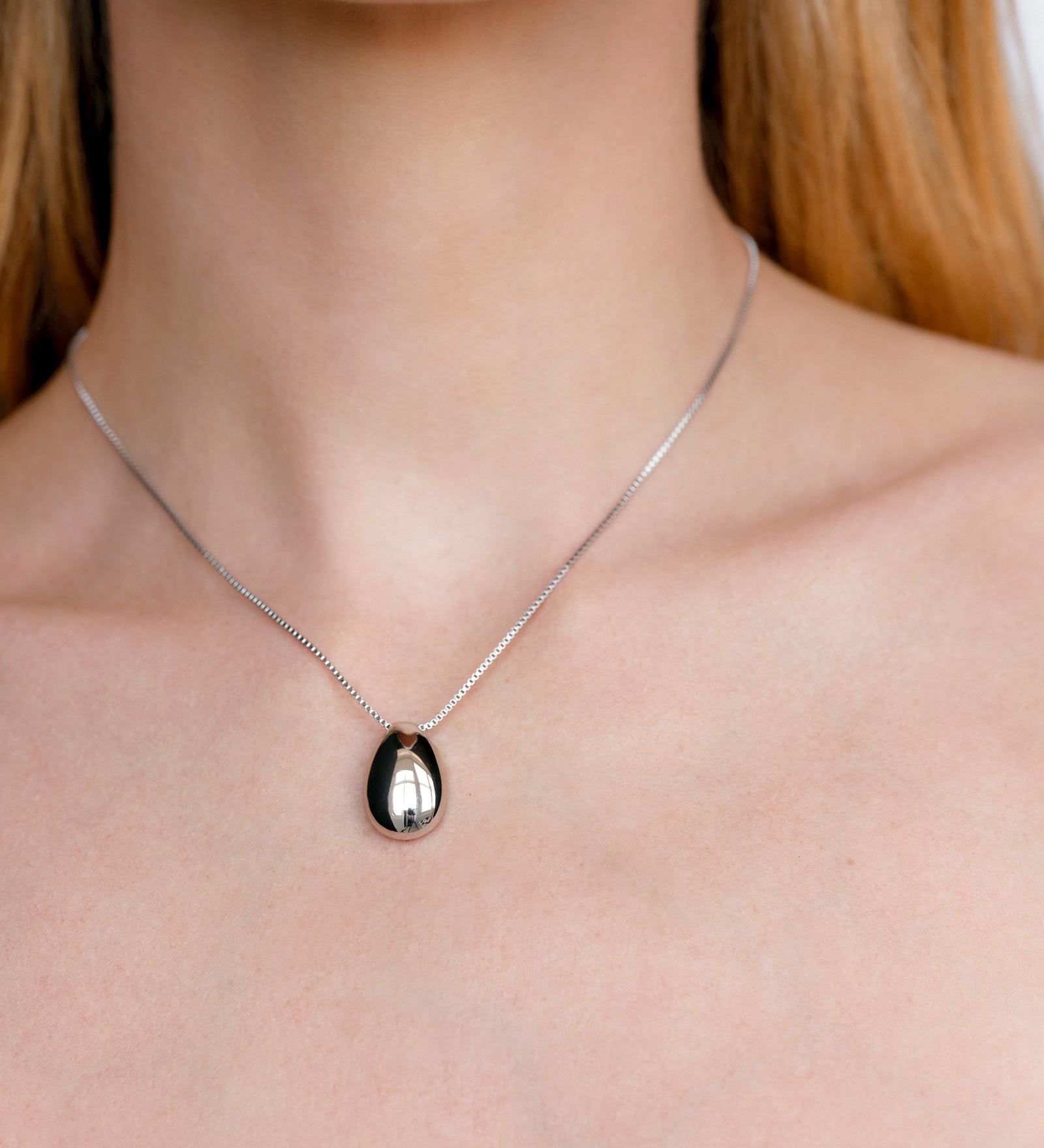 Metal Bean Necklace Rhodium Plated